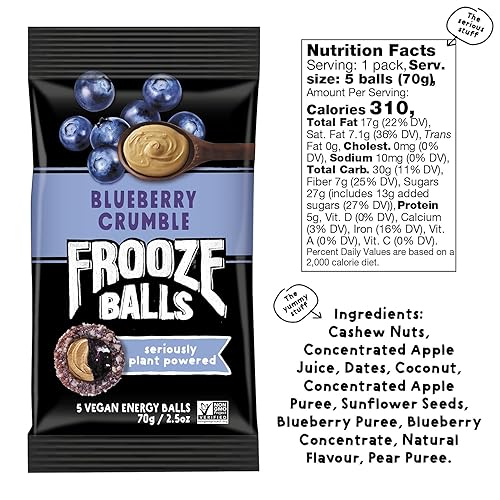 Miniatura 2 de Frooze Balls - Bocadillos veganos llenos de energía proteína vegetal arándanos paquete de 8 cada paquete tiene 5 bolas