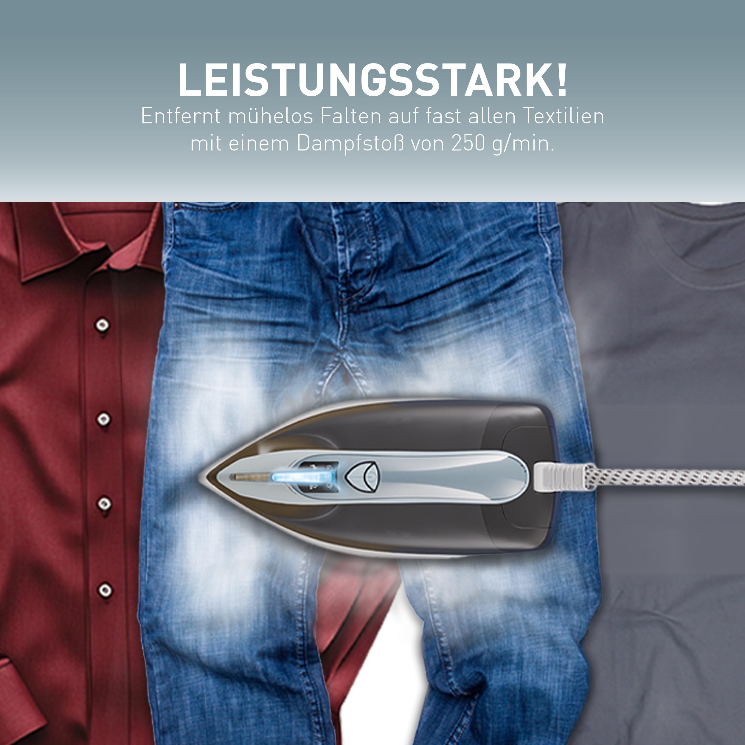 HEINRICHS Dampfbügelstation, 250 g/min Dampfstoß, 5,5 Bar Druck, 3 Funktionen, integriertes Display, großer 1,5 L Wassertank, Keramikbügelsohle, Selbstreinigungsfunktion, 3200 W Leistung, Schwarz-Blau