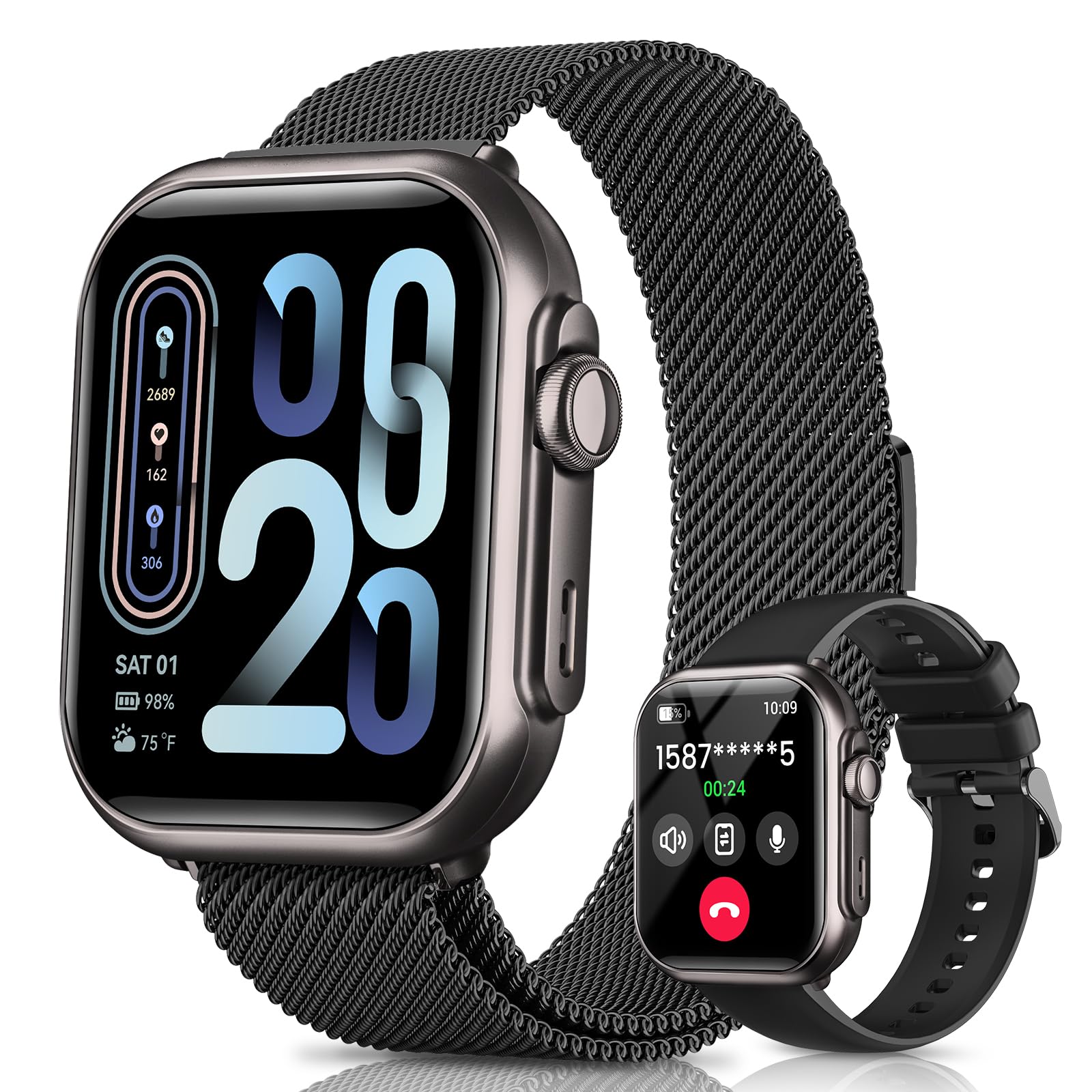 Photo 1 of Smart Watch for Women for iPhone Android: 1.85"Smartwatch with Make/Answer Call Sleep Heart Rate SpO2 Blood Pressure Monitor IP68 Waterproof 120+Sport Mode Fitness Tracker 1000mAh Battery 2Bands Black