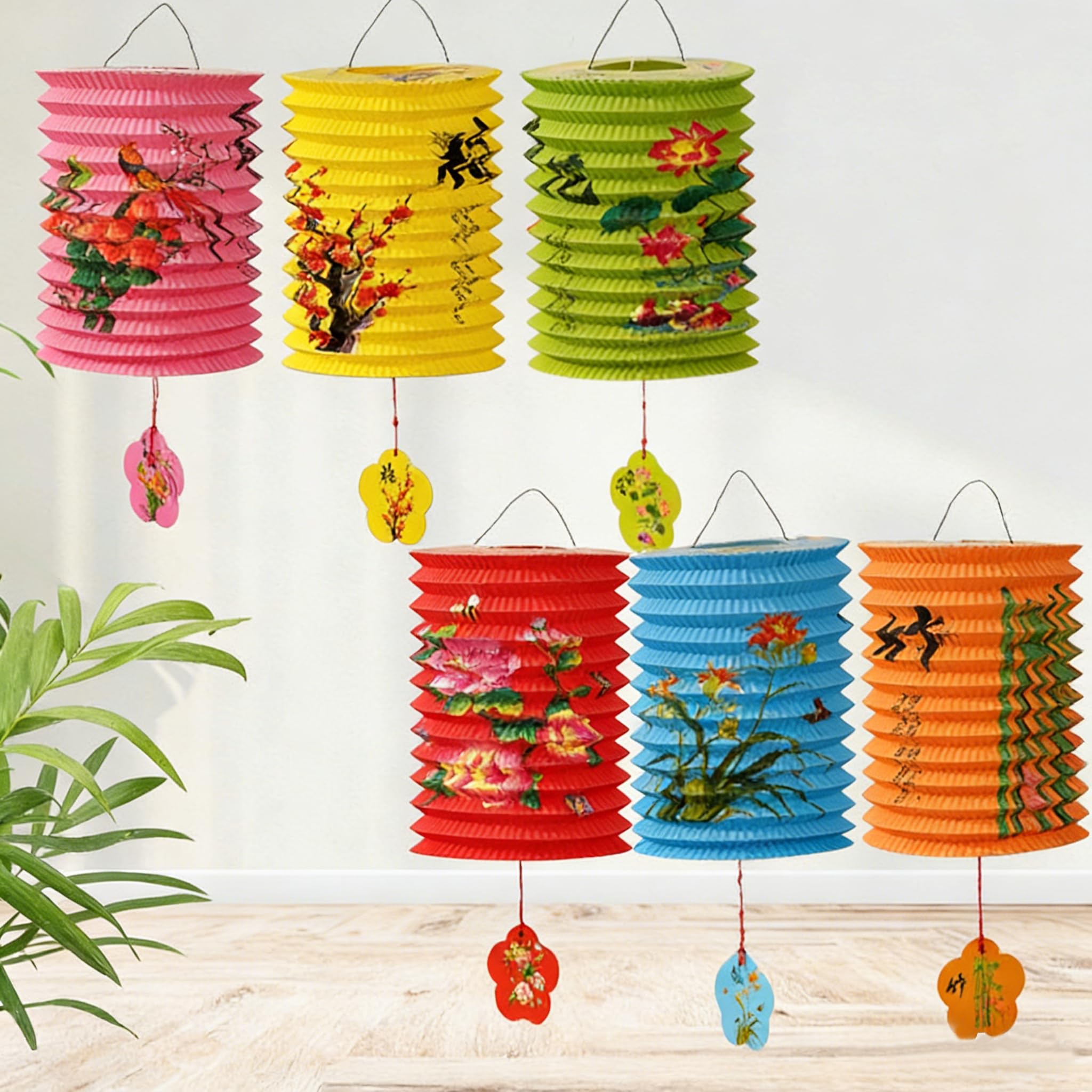 6Pcs Chinese Paper Lanterns Lamp Colorful Hanging Paper Lantern Shades Chinese New Year Papers Lanterns Japanese Papers Lantern Ceiling Hanging Decoration for Birthday Wedding Party