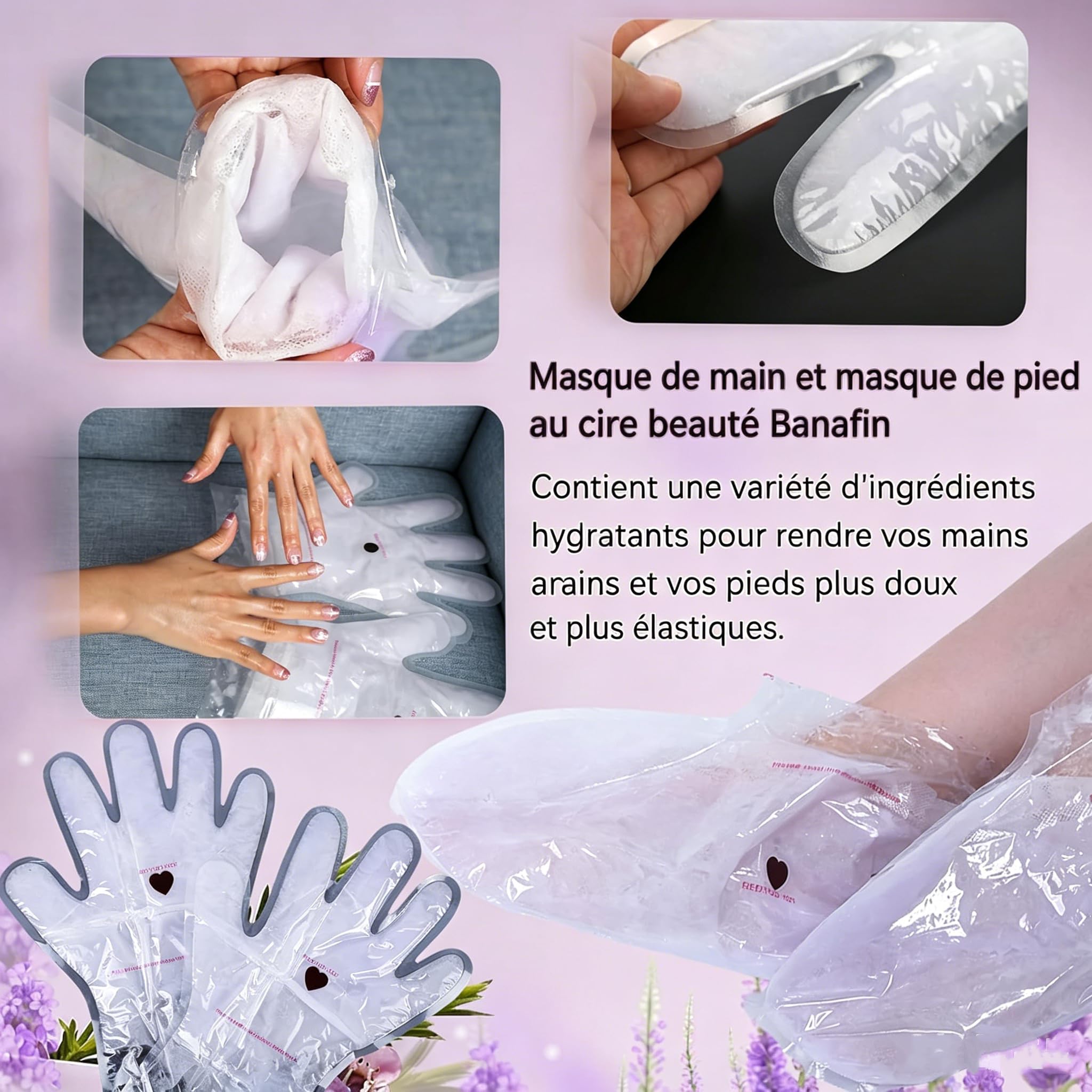 Gants et Chaussettes à Cire de Paraffine Lavande, Bain de Paraffine Mains Pieds, Soin Peau Intensif, Violet