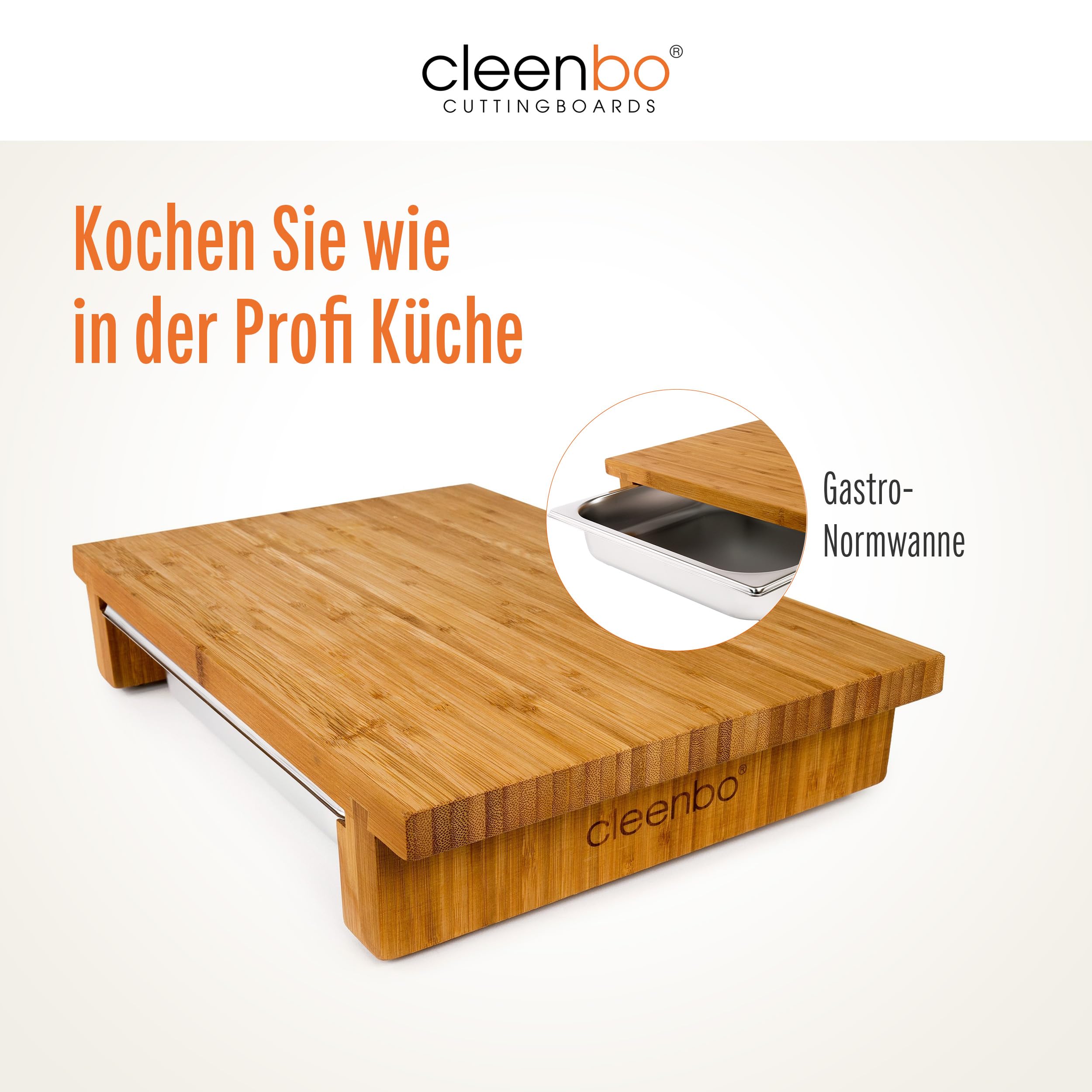 cleenbo Schneidbrett mit Auffangschale "Classic bamboo GN" Profi Holz  Kchenbrett aus geltem Bambus, Schneidebrett mit Gastro Auffangbehlter  (Edelstahl Schublade) Bambusbrett Mae: 43 x 29 x 7,5 cm : Amazon.de:  Kche, Haushalt & Wohnen