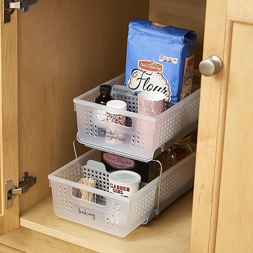 Miniatura 4 de madesmart Organizador de 2 niveles, almacenamiento deslizable para hogar y baño, color blanco escarcha