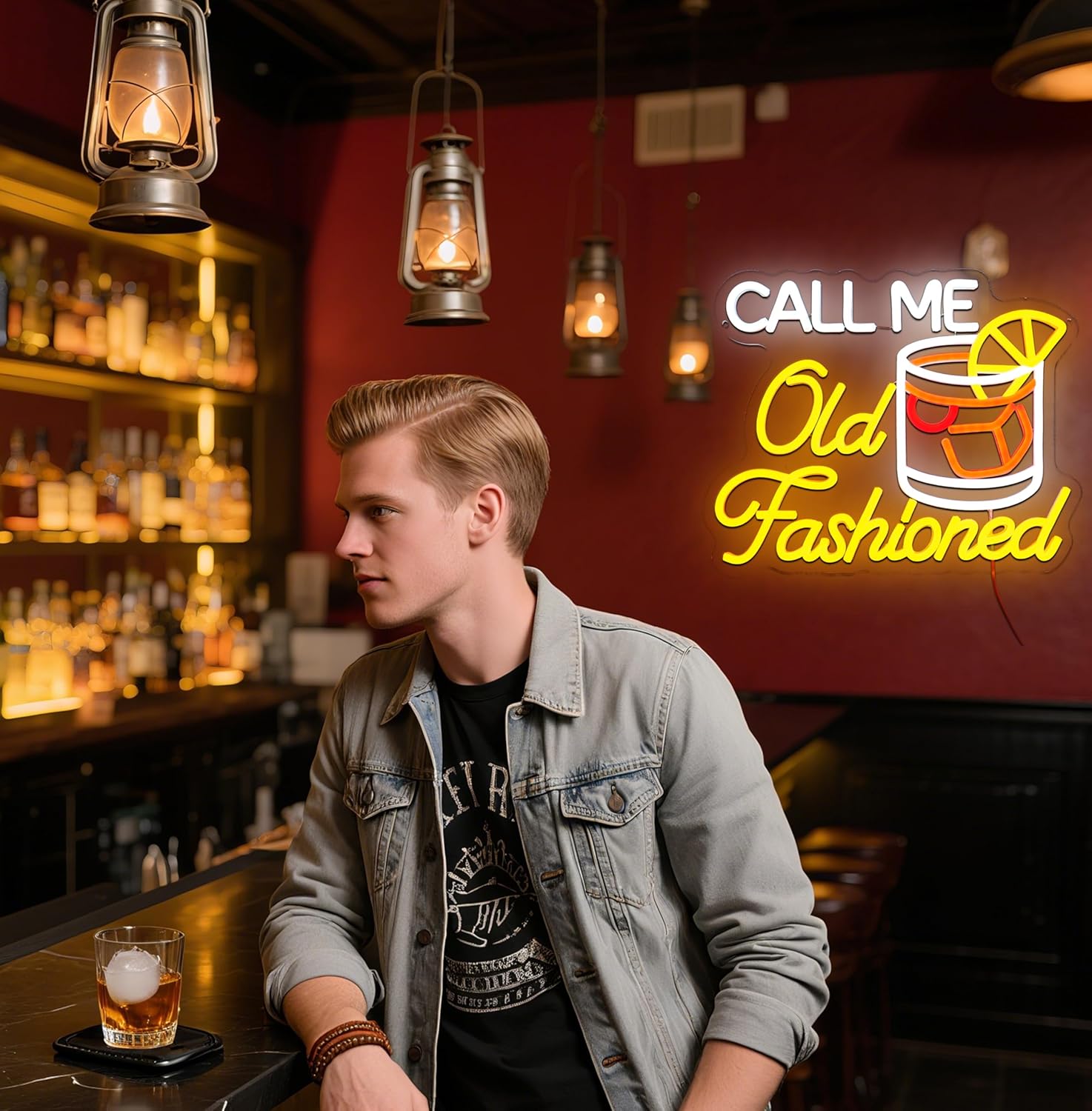 Call Me Old Fashioned Neon Sign for Wall Decor Dimmable Whiskey Led Sign for Bar USB Powered Neon Light for Man Cave Wine Tasting Club Home Pub Party Decoration Gift for Men Dad - Image 6