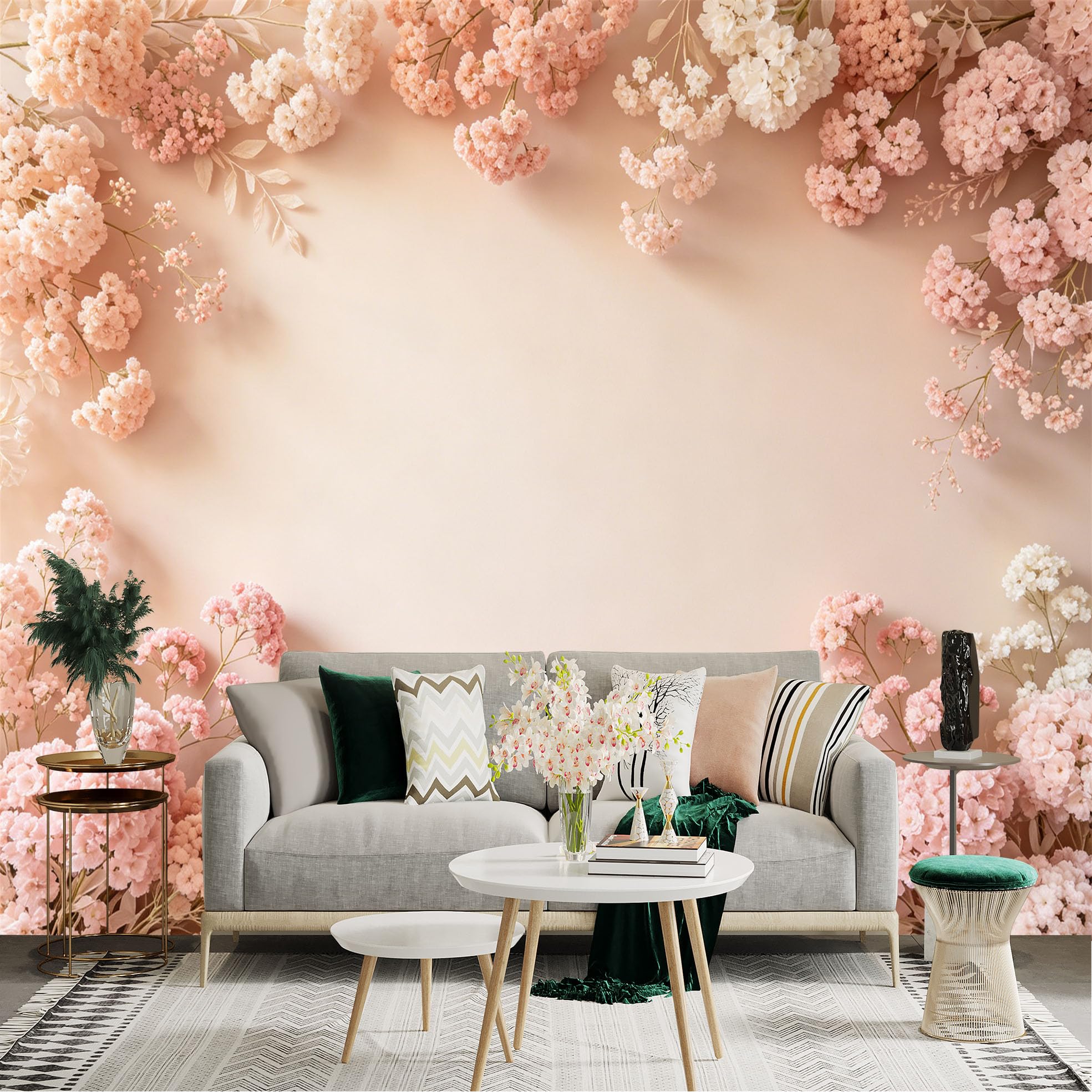 Lnzczhyre Dbh260521864 Custom Size Wall Sticker Mural， Soft Pink Floral Border， Romantic Blossom Frame， Elegant Pastel Flowers， For Wall Decoration， Peelandstick Wall Decals.