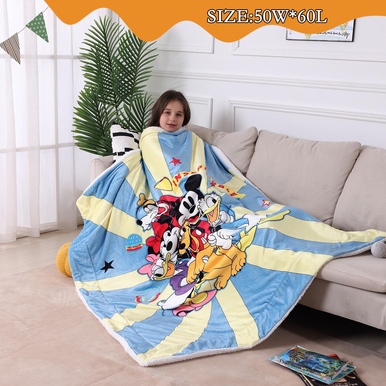 Kids Blanket 3D Cute Cartoon Print Sherpa Blanket Plush Warm for Boys Girls (Mickey Mouse, Throw(50''×60''))