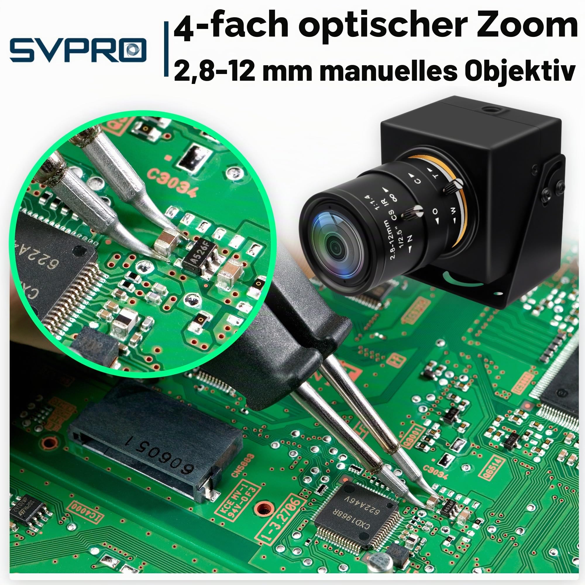 Svpro Global Shutter USB Kamera 2MP 90FPS Hochgeschwindigkeitskamera mit 2.8-12mm Zoomobjektiv, manueller Fokus Close-up Webcam für Glof Swing, Industriekamera USB Plug and Play für Computer