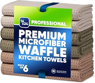 Kitchen Towels, Waffle Weave Microfiber, Sand Olive Tan, 16x24, 6 Pack | Earth Tone Dish Towels That Stay Looking Clean, Ultra Absorbent Waffle Weave, Modern Neutrals for Kitchen Decor, Set of 6