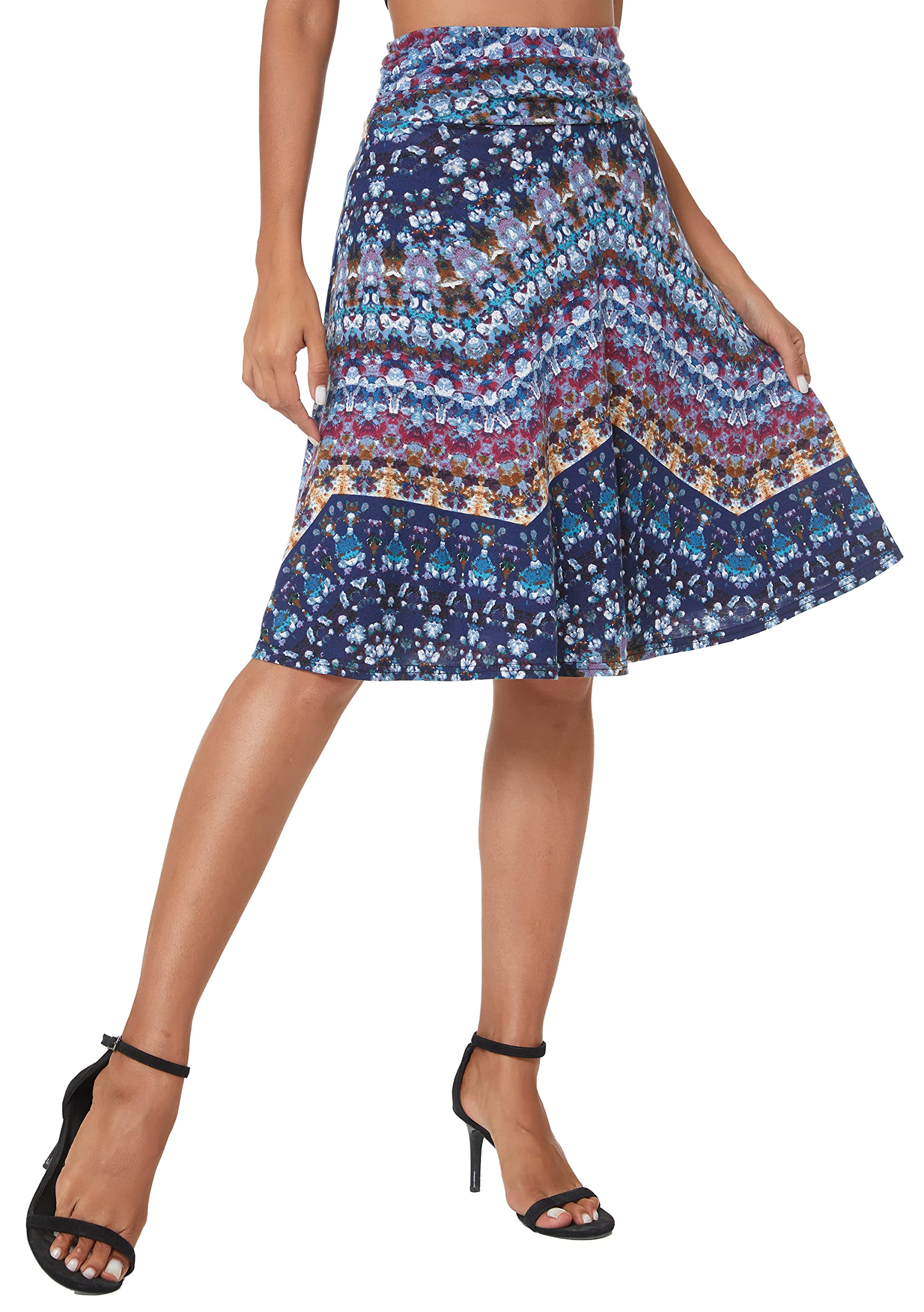 Urban CoCo Damen-Midirock, vielseitig, dehnbar, ausgestellt, lässig, hohe Taille