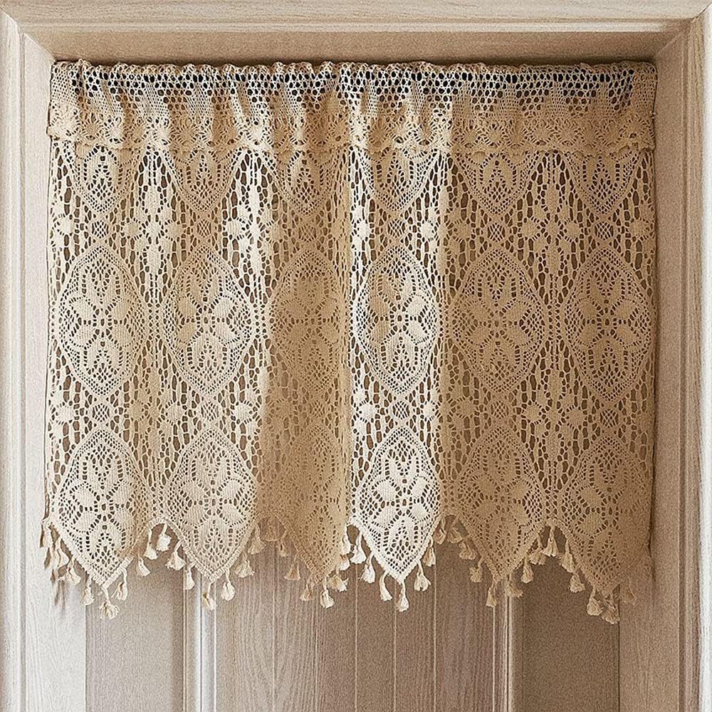 Yunsurey Retro Crochet Curtain Valance For Kitchen Window Boho Curtain yunsurey-retro-crochet-curtain-valance-for-kitchen-window-boho-curtain