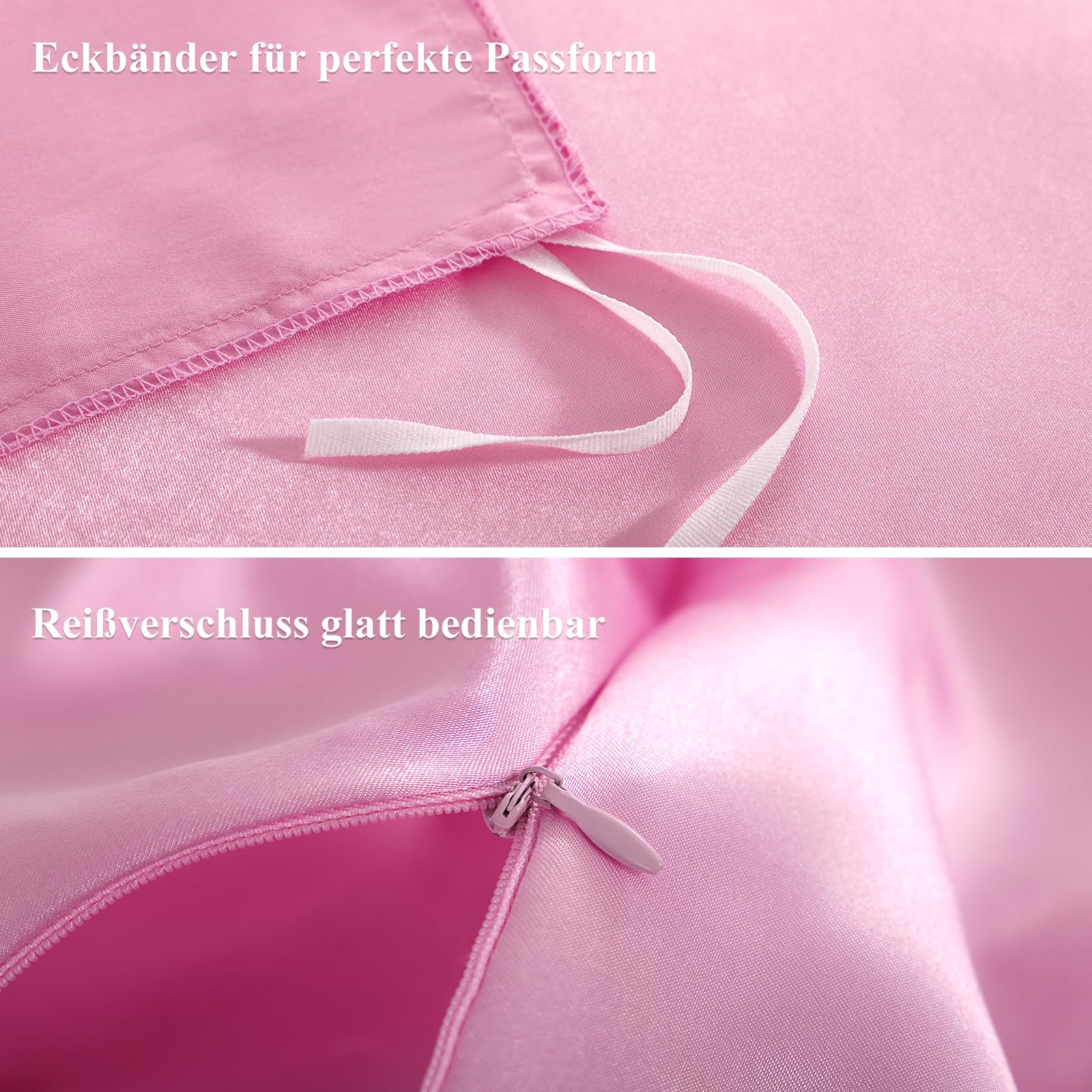 RUIKASI Juego de ropa de cama de satén de 220 x 240 cm, color rosa y sedoso, funda nórdica de lujo con brillo como seda para cabello y piel, brillante, ropa de cama de 220 x 240 cm con cremallera y