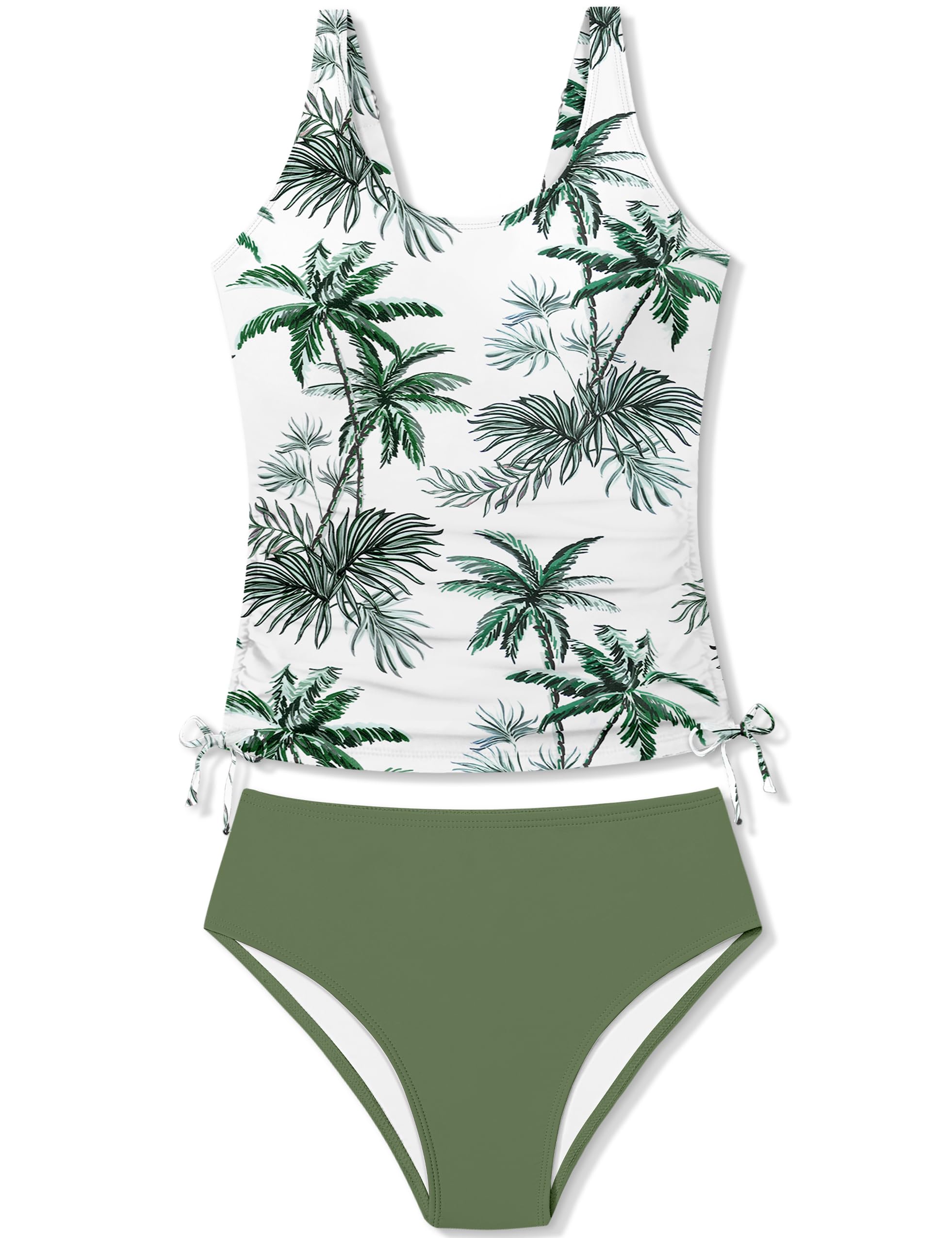 Qaoerde Girls Swimsuit Tropical Print Bikini Set with Ruffle Hem Two Piece Criss Cross Bathing Suits for Girls 7-16 Years