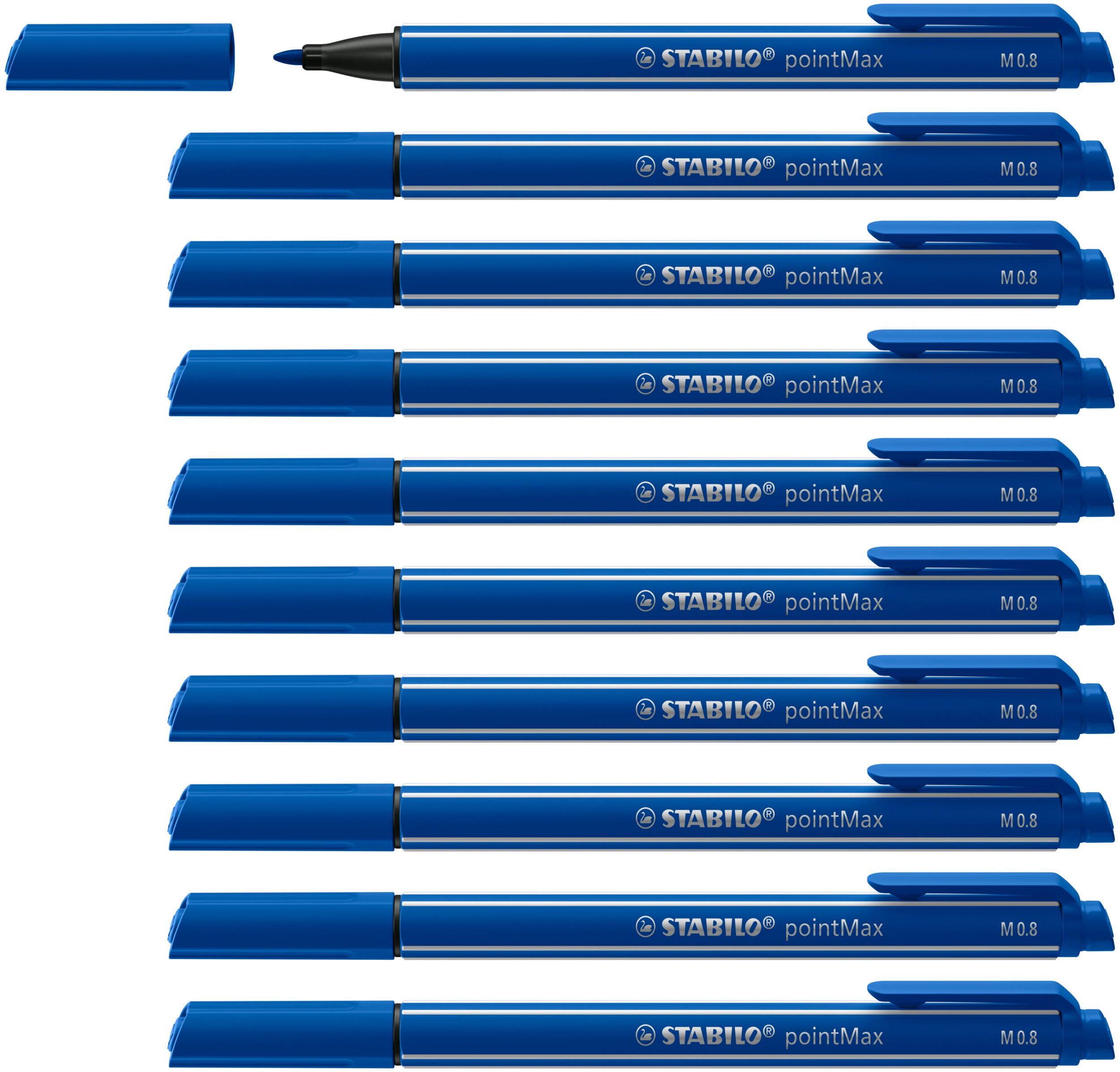 STABILO PointMax Nylon Tip Fineliner - 0.8mm - Pack of 10 - Ultramarine