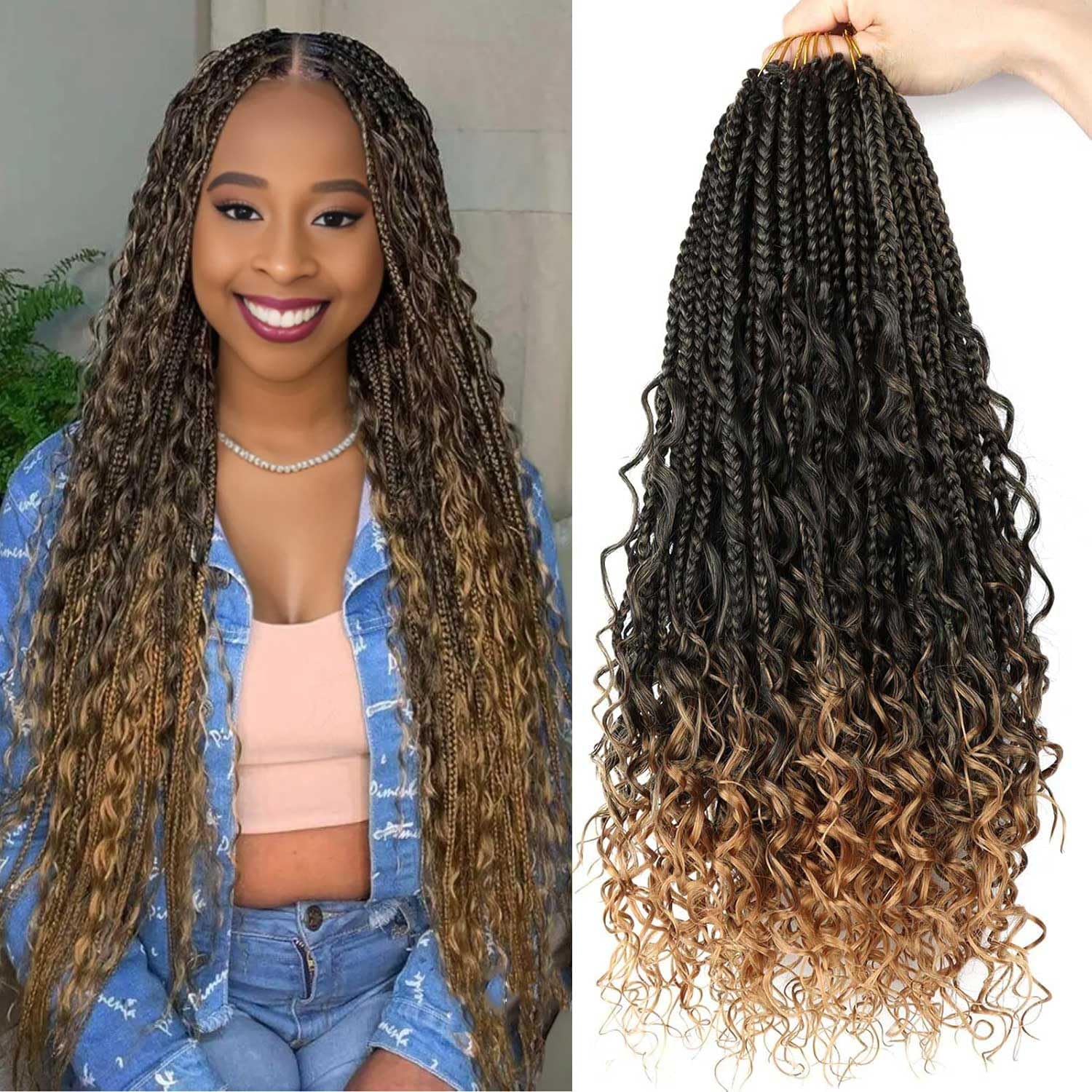 Bohemian Box Braids Crochet Hair 8 Packs Goddess Box Braids Crochet Hair 18 Inch Boho Crochet Braids for Black Women Synthetic Braiding Hair T27#