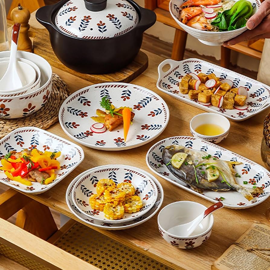 Amazon.co.jp: [ロトンシハイ] 花柄 お皿 パスタ カレー 陶器