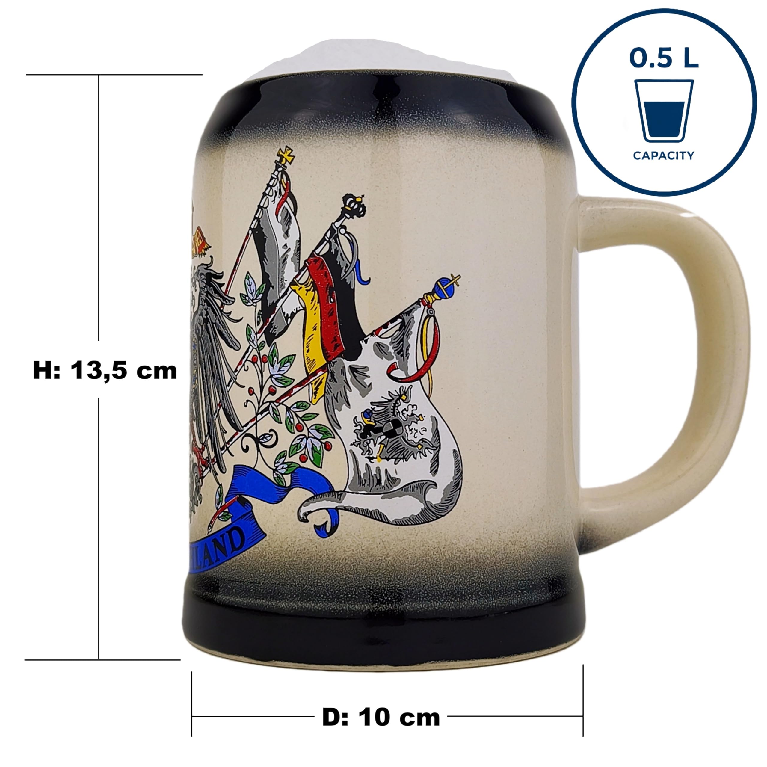 Bierkrug mit Deutschland-Motiv 0,5L – Klassischer Steinkrug als Geschenk für Papa, Männer & Bierliebhaber – Ideal für Geburtstag, Bierfest & besondere Anlässe (Schwarz)