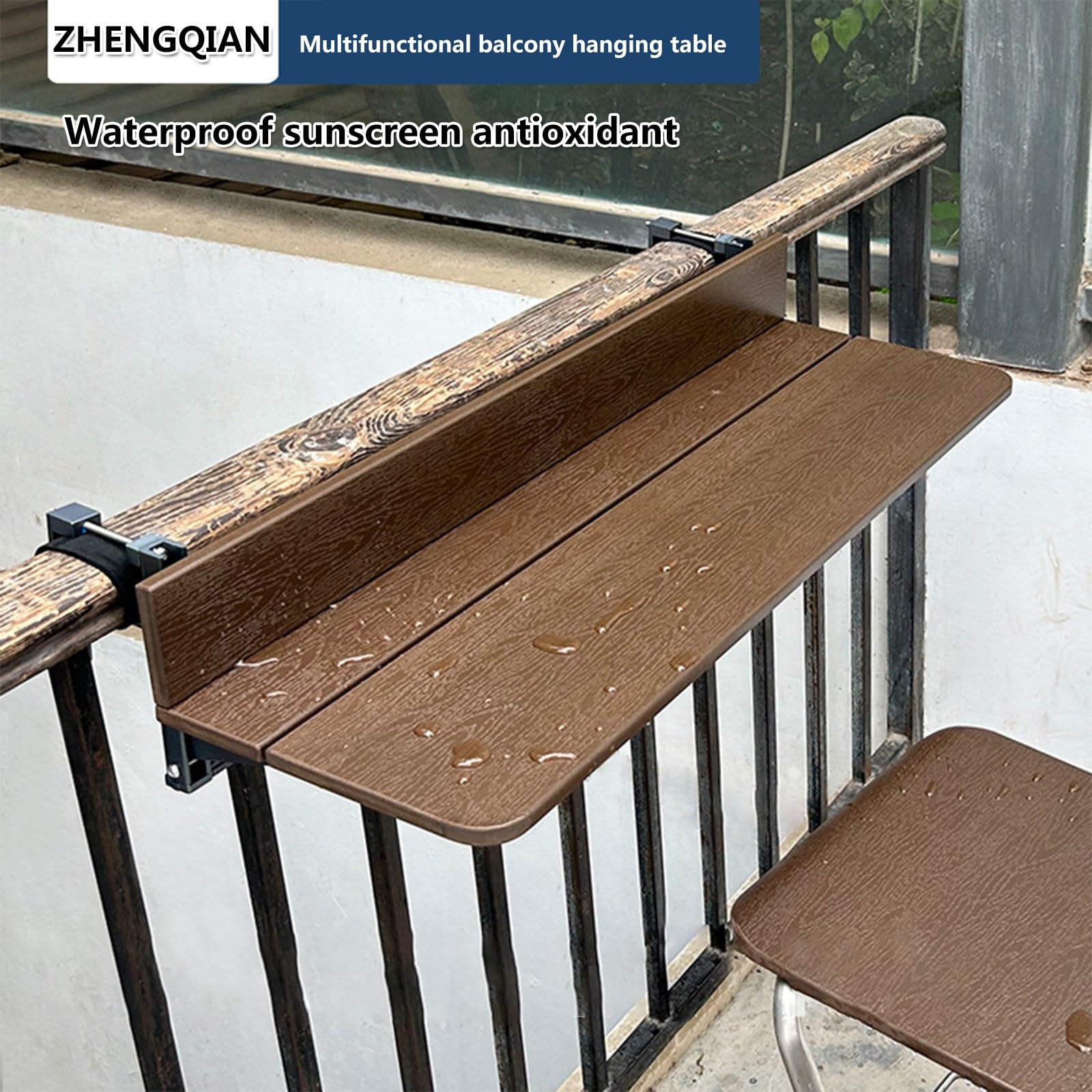 Tavolo for ringhiera del balcone,tavolino da balcone,tavolino da balcone esterno,Tavolo da ringhiera regolabile for balcone sospeso,Adatto a ringhiere larghe da 1 a 22 cm(L100*w37cm/L39.4*W14.6IN)