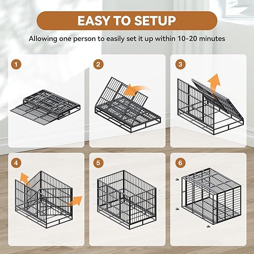 Miniatura 6 de Jaula para perros con bandeja extraíble, 37/42/46 pulgadas, jaula de acero indestructible y a prueba de escapes para perros de alta ansiedad, jaula