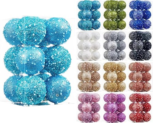 Miniatura 10 de Adornos de bola de Navidad de 12 quilates, decoraciones de bolas de Navidad plateadas, bolas de perlas colgantes de plástico inastillables para