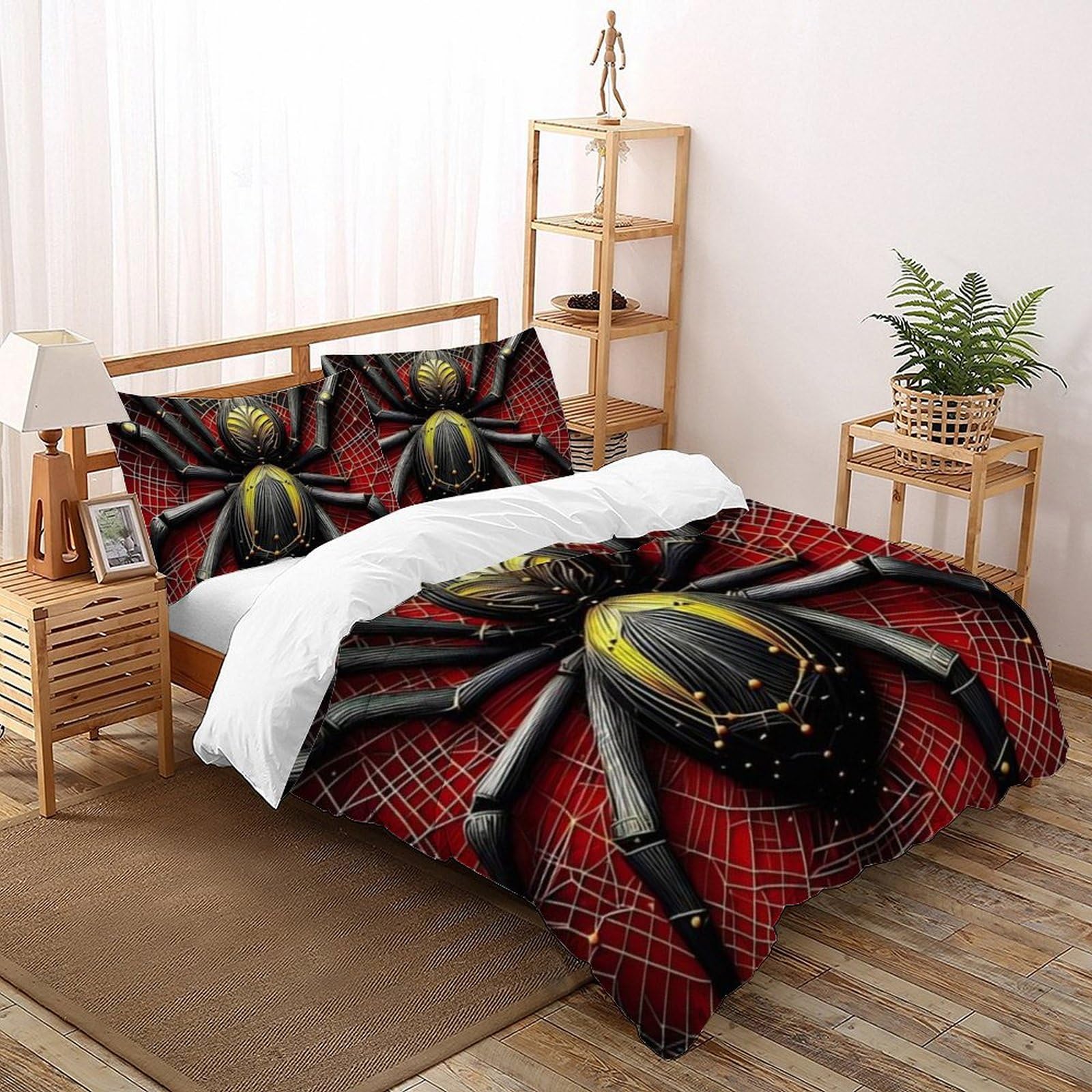 Housse de couette araignée rouge 260x220cm microfibre lit enfants animaux land avec 2 taies