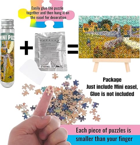 Miniatura 5 de Rompecabezas pequeños de 150 piezas para adultos, 150 piezas, pintura al óleo, 6 x 4 pulgadas, 3 caballetes incluidos (café, granja en Provenza,