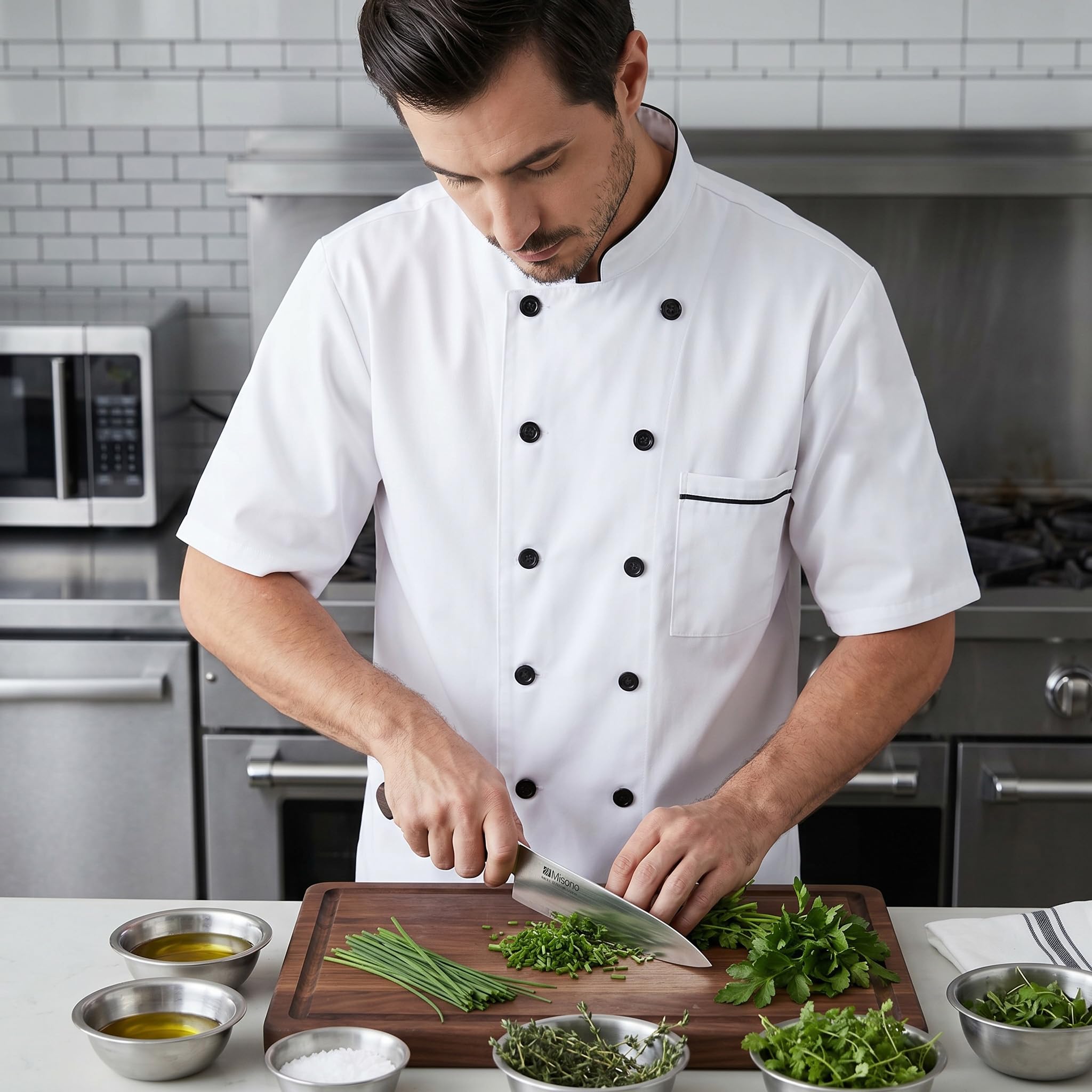 Nanxson Giacca da Cuoco Manica Corta da Uomo in Cotone Traspirante da Cucina Uniforme da Lavoro CFM0001