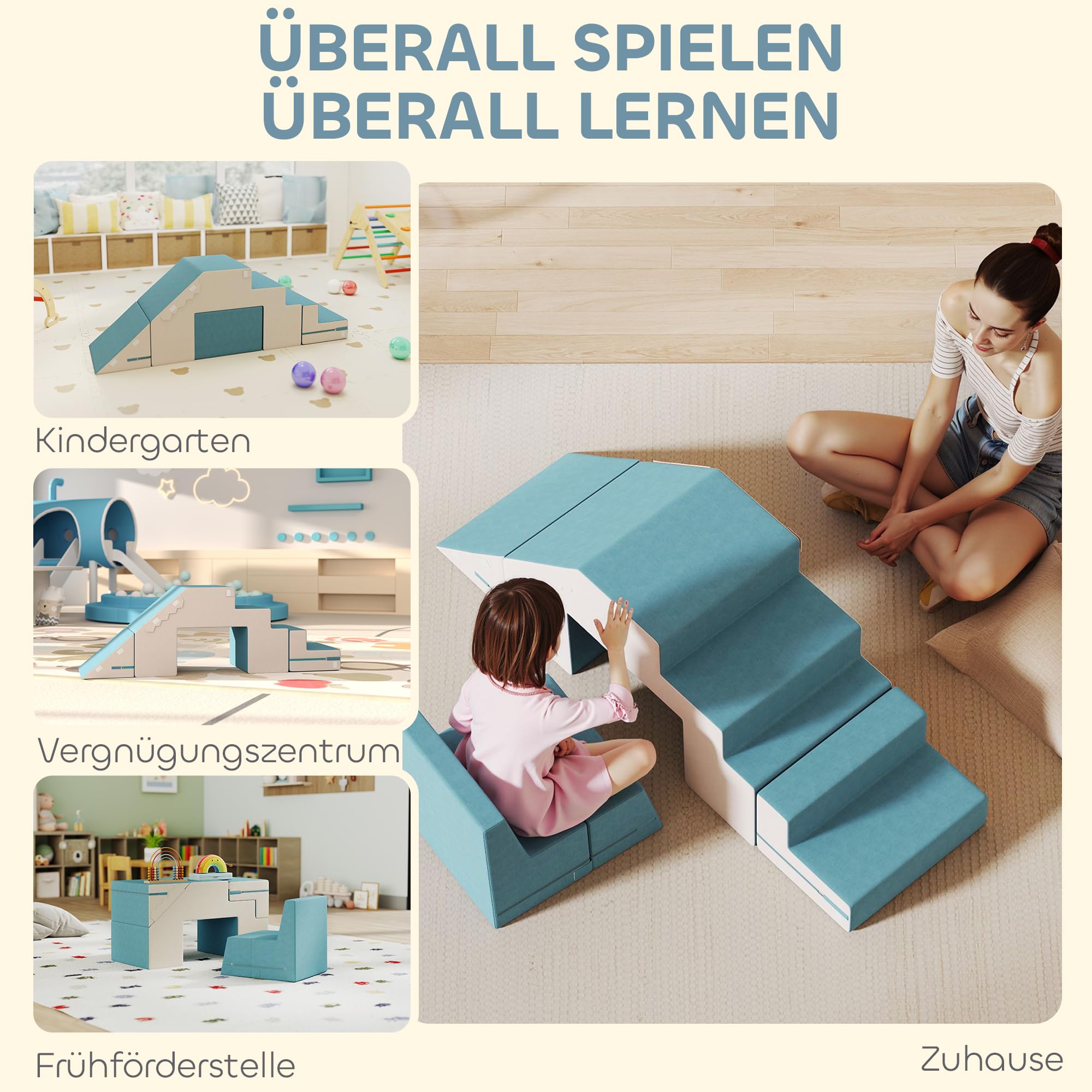 AIYAPLAY Schaumstoff Bausteine Kinder 3 Stück Klettern Softbausteine Bausteinset Großbausteine Baby Riesenbausteine Bauklötze Kunstleder Gelb