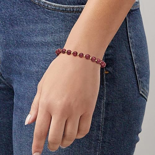 Vista 2 de Pulsera elástica Canaria de 60.00 ct t.w con cuentas de rubí en oro amarillo de 10 quilates. 7 pulgadas, Oro amarillo, rubí