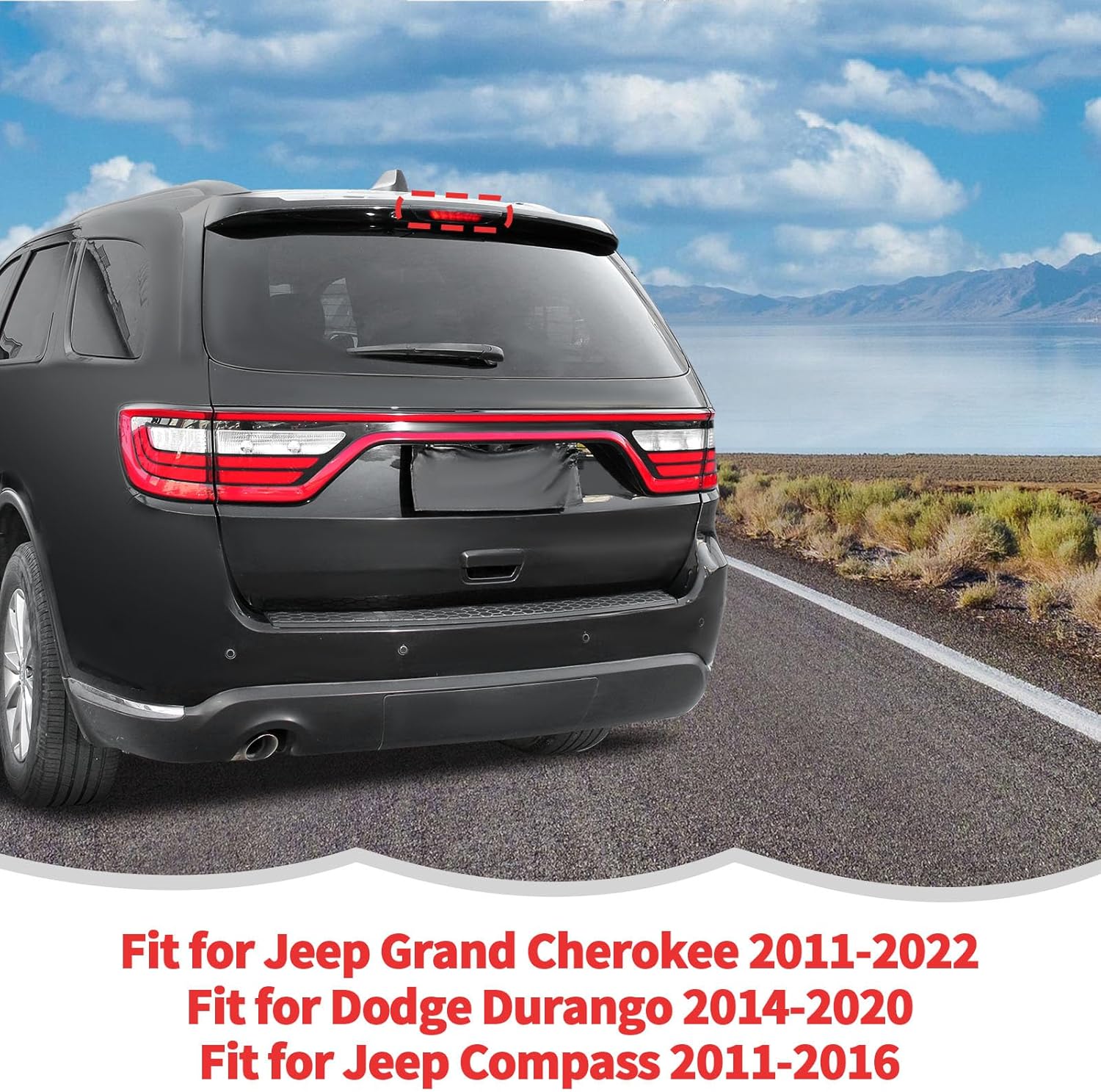 RT-TCZ Smoked Black Third 3rd Brake Light Cover High Mount Stop Lamp Cover Trim Exterior Accessories for Jeep Grand Cherokee 2011-2022,for Dodge Durango 2014-2020,for Jeep Compass 2011-2016