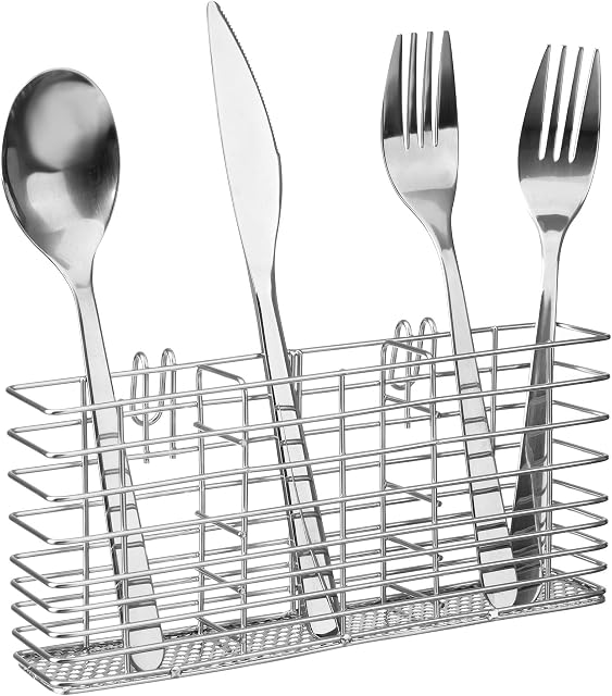 iPEGTOP Cutlery Utensil Holder, Flatware Silverware Organizer Drainer Rack with Hooks - Rust Proof Flatware Storage for Kitchen Forks Knives and Spoons Dish Drying Rack, 304 Stainless Steel