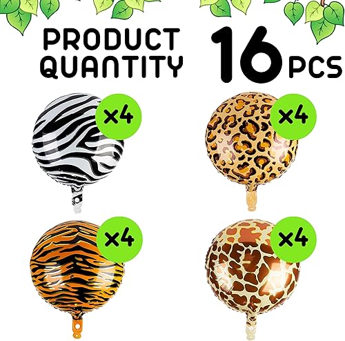 Miniatura 3 de 16 globos con patrón de animales, globos redondos de aluminio Mylar de 18 pulgadas, estampado de jirafa, tigre, cebra, leopardo, para zoológico,