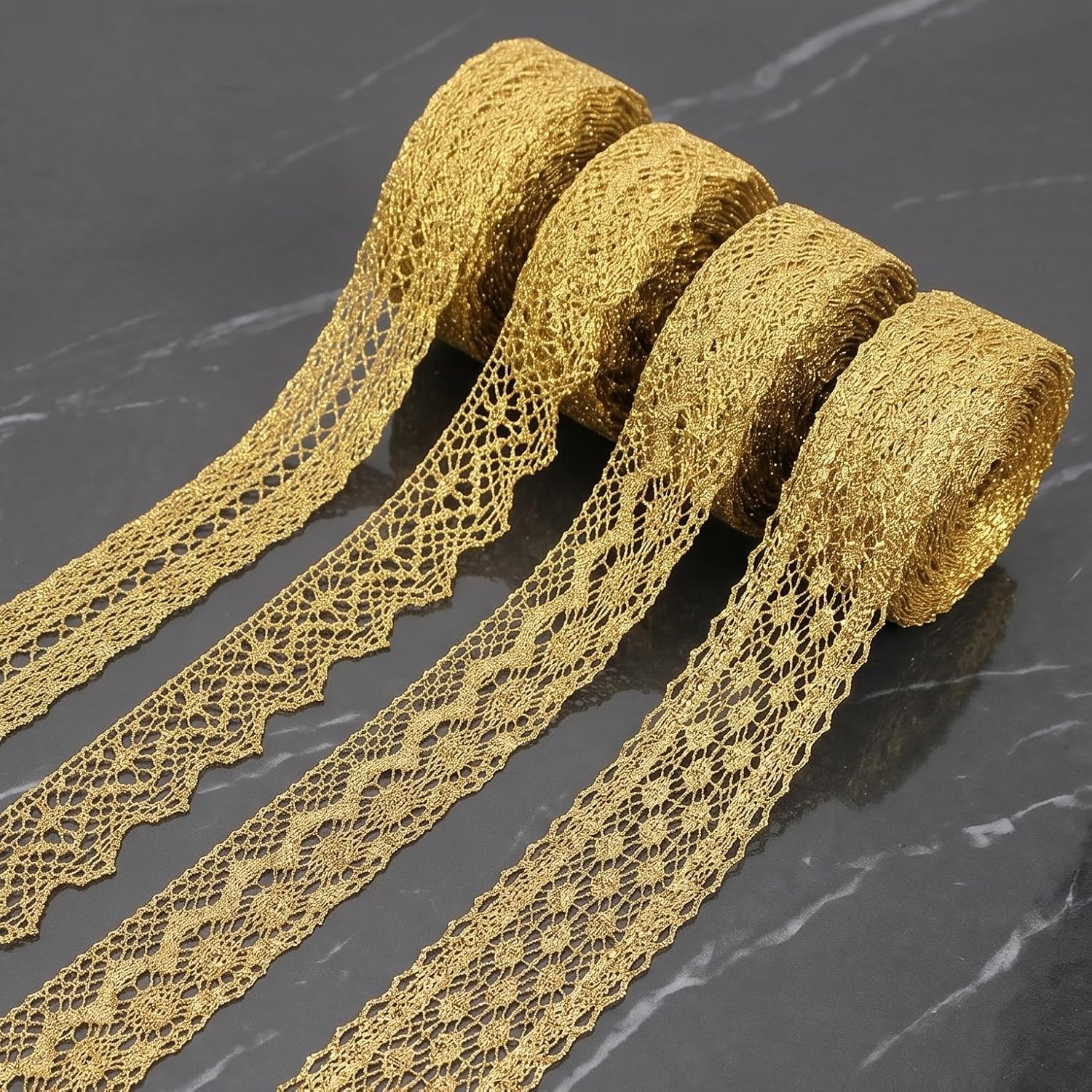 Gold Lace Trim Vintage Crochet Ribbon Craft Gold Lace for Sewing, Gift Package Wrapping, Bridal Wedding Decoration, Scrapbooking Supplies