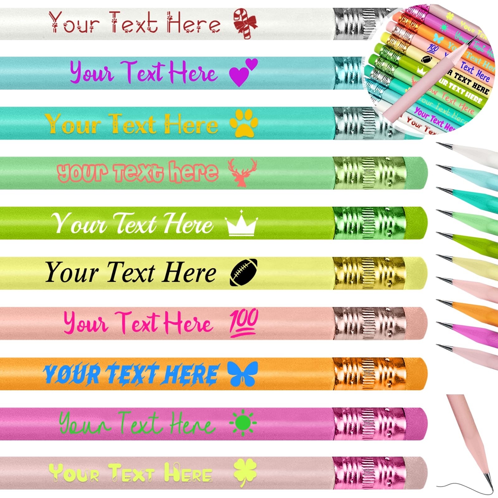 YanNanKe Set of 120 Personalised Pencils Bulk Custom Pencils Imprinted with Your Name Text Logo Customised Printed #2 Triangular Pencil Back to School Supplies Gifts for Kids Students Teachers