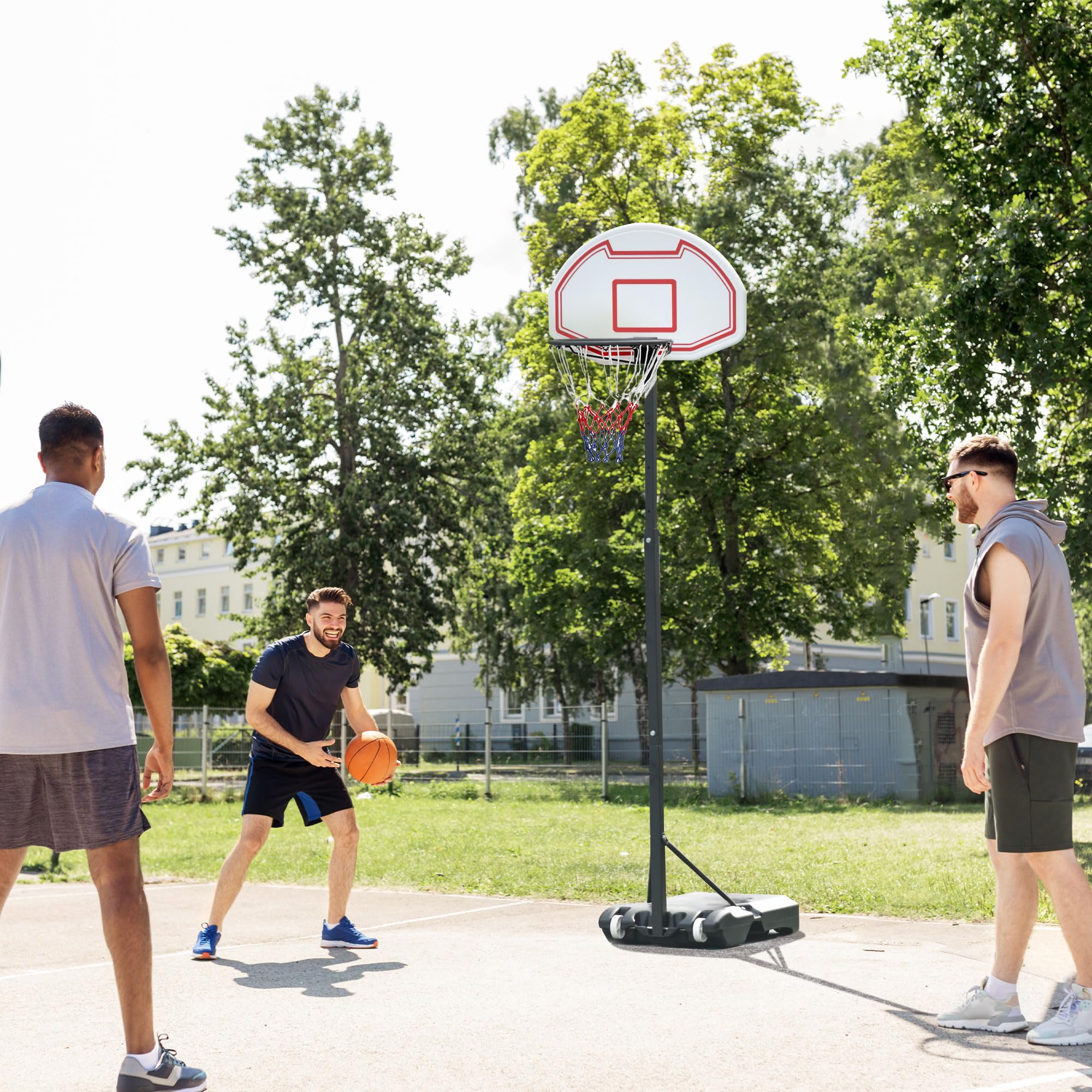 HOMCOM Basketballkorb Outdoor Höhenverstellbar 155-210 cm Transportable Basketballständer mit Rollen PE+Stahl
