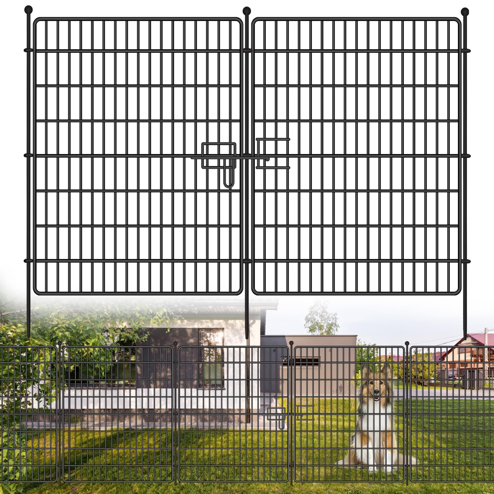 Cachpib Garden Animal Barrier Outdoor Rustproof Metal Fence Dog Pet Fence Garden Fencing Panel Border for Rabbit Dog, Outdoor Decor
