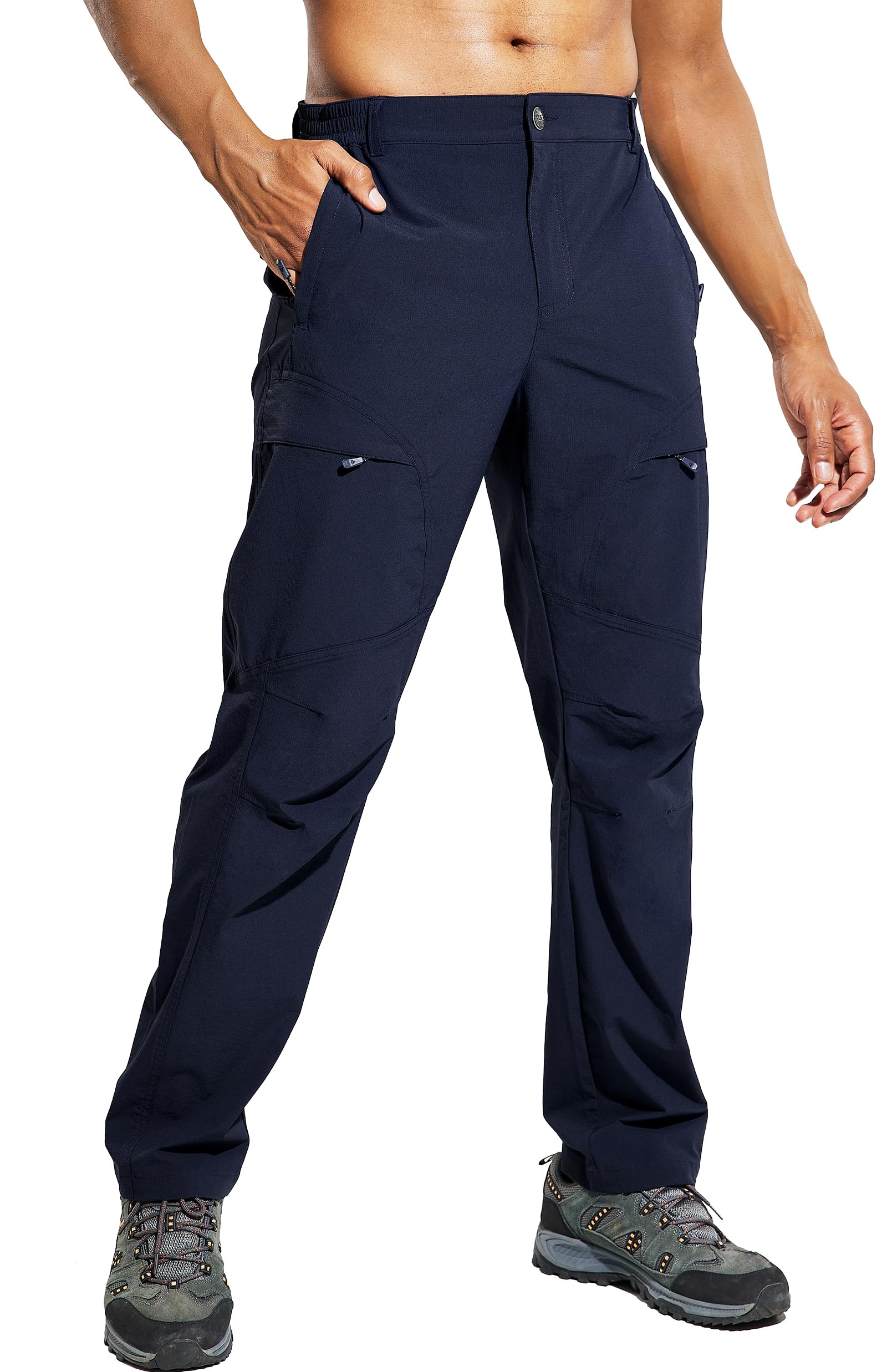 Haimont Men's Hiking Pants with 6 Zip Pockets Nylon Quick Dry Lightweight Outdoor Travel Cargo Pants, Water Resistant