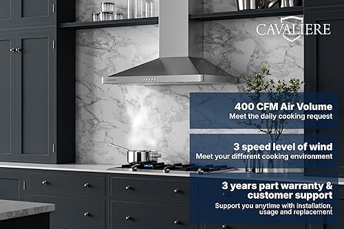 Miniatura 3 de CAVALIERE Campana extractora de montaje en pared de 30 pulgadas, 3 años de garantía, 400 CFM, ventilador de escape de cocina de acero inoxidable