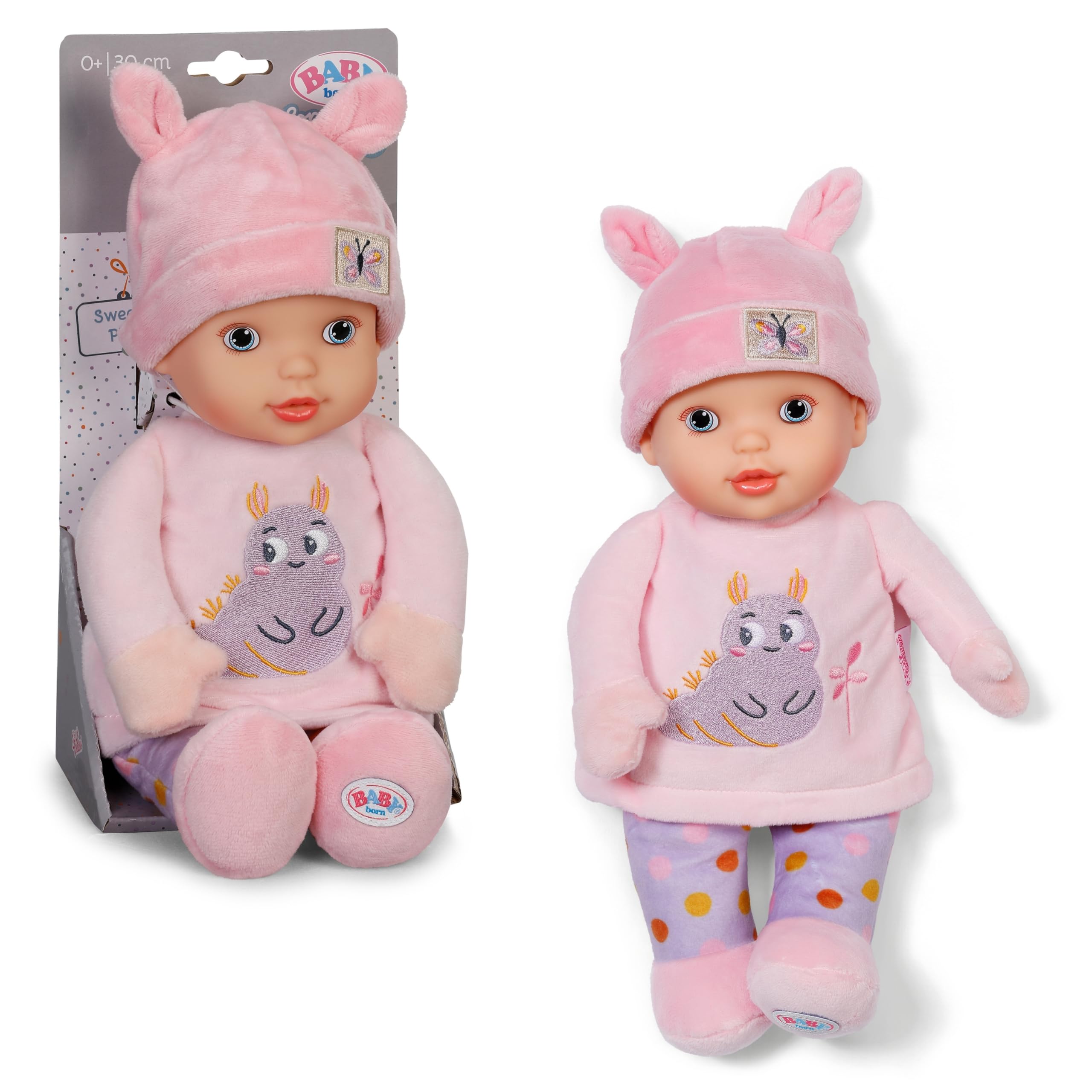 BABY born for babies Sweetie Pink - Soft 30 cm Doll with pink fabric body & integrated rattle - Suitable for Newborns