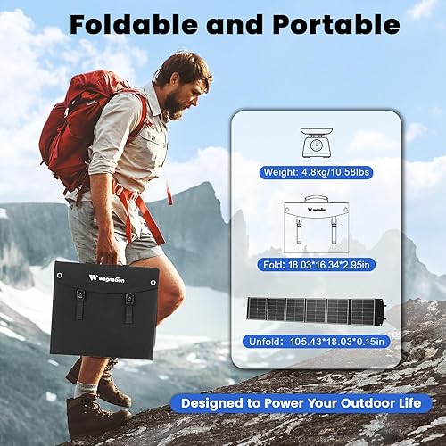 Miniatura 5 de Panel solar portátil de 200 W, cargador de panel solar plegable con soportes, QC3.0 USB-A USB-C y salida MC4 para teléfonobanco de energíaestación
