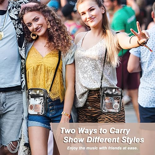 Vista 5 de MoKo Bolsa transparente aprobada para estadios, bolsa cruzada transparente, impermeable, bolsillo de PVC, Negro -, Paquete de 2