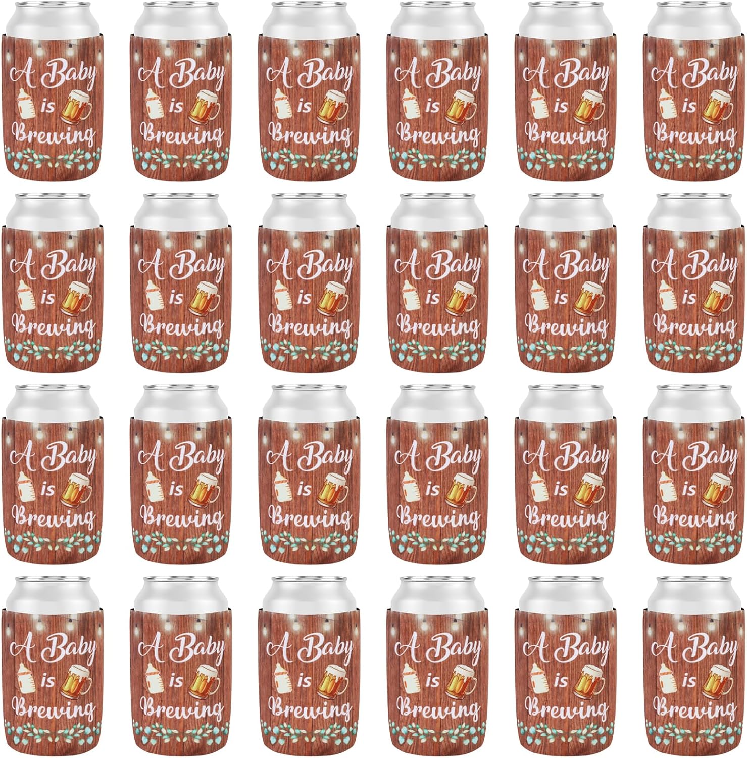 Serencatcher A Baby is Brewing Baby Shower Party Decoration, 24pcs A Baby is Brewing Can Cooler Beer Mug Baby Bottle Can Sleeve for A Baby is Brewing Beer Diaper Baby Shower Party Supplies