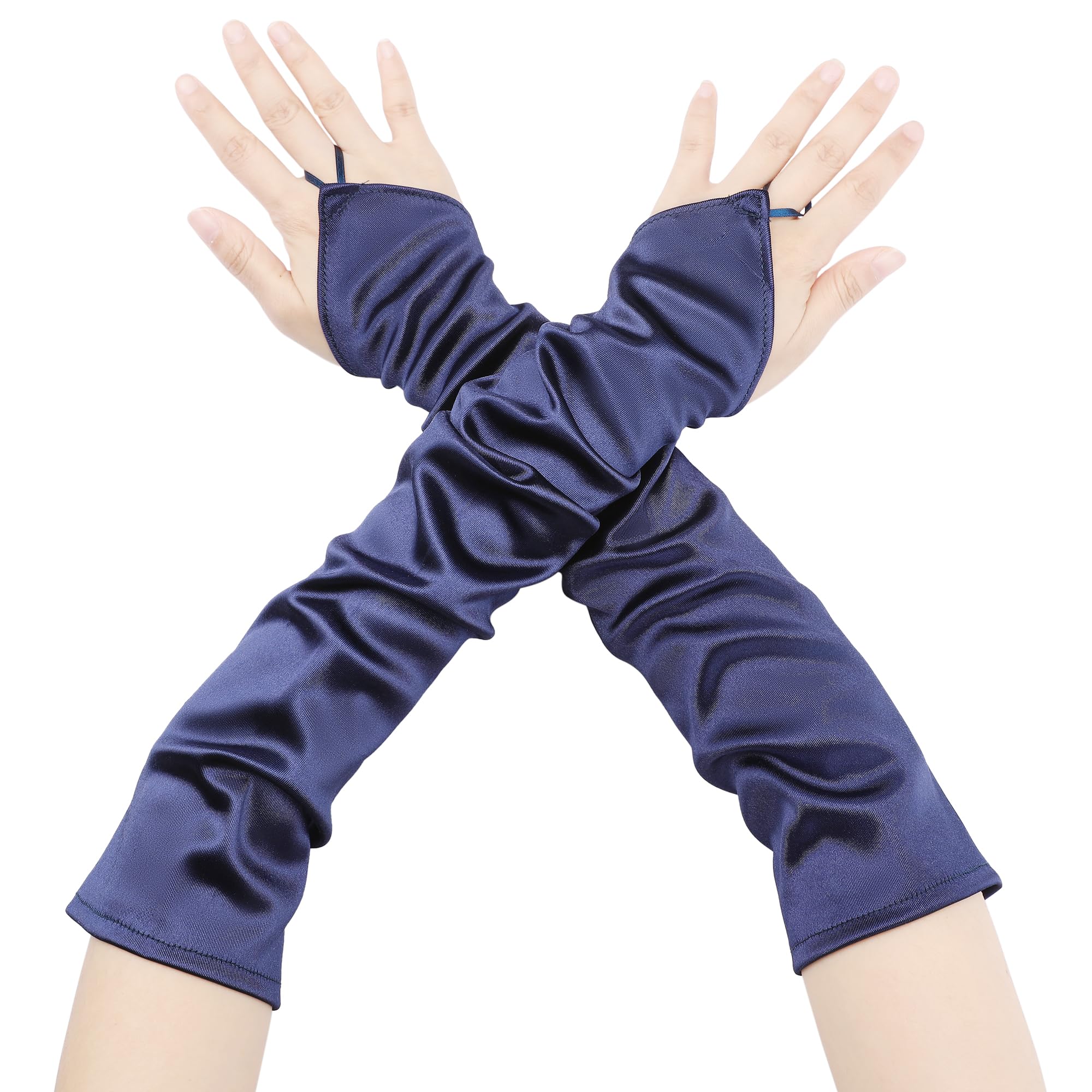 Elerevyo Women Satin Fingerless Elbow Gloves for Wedding Party