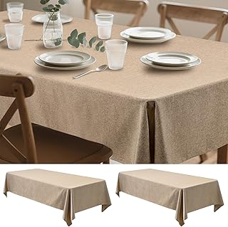 2 Pack Faux Linen Rectangle Tablecloth - Wrinkle Resistant Washable Tabl...