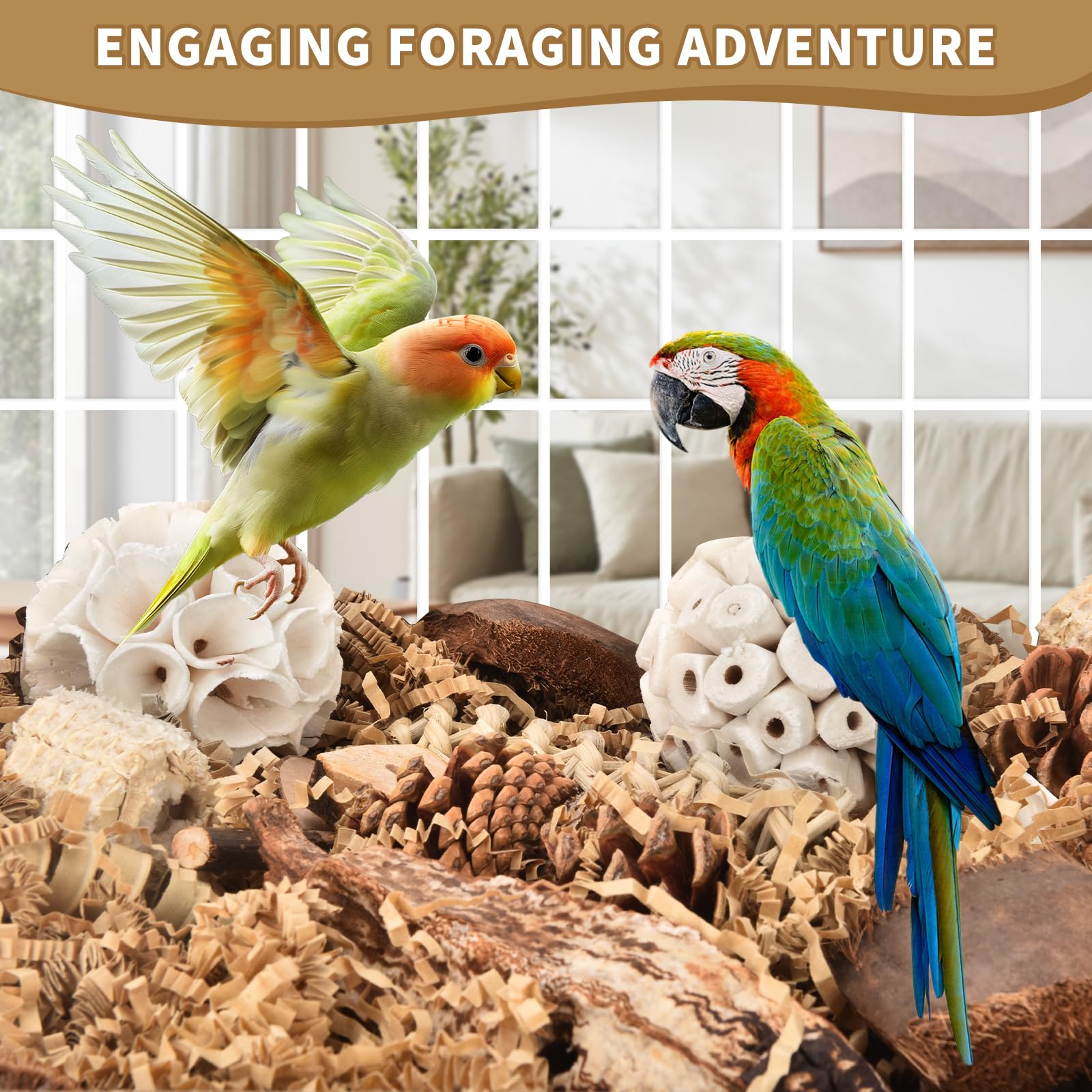 Natural Bird Toy Foraging Parrot Shredding Toys Box, Bird Chew Foraging Toys for Parrots, Conures, Budgies, Lovebirds, Small to Medium Birds(Nature Color) - image 6