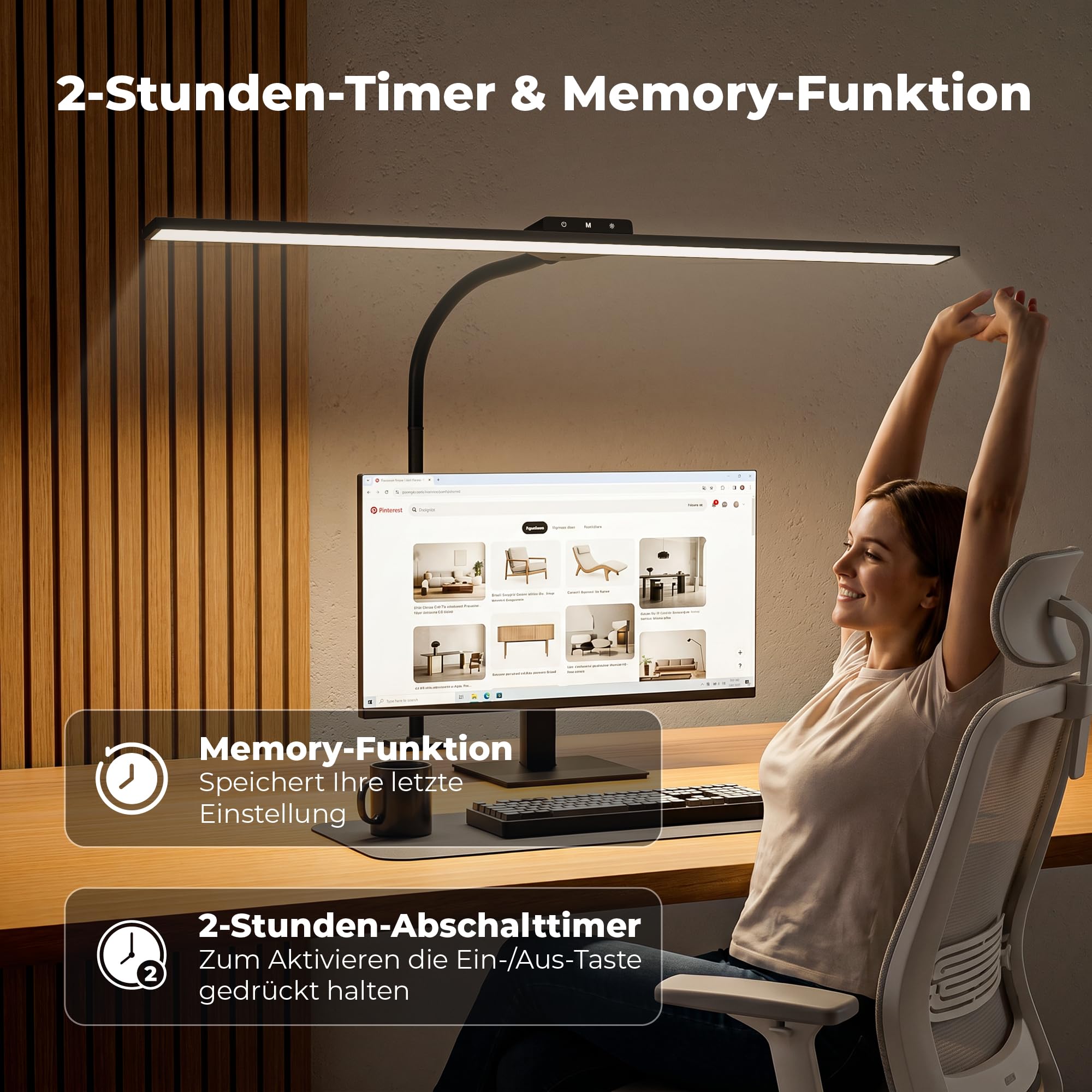 LED Schreibtischlampe klemmbar, dimmbare Monitor Lampe mit 5 Farbtemperaturen und 5 Helligkeitsstufen, Timer, Schwanenhals, augenschonend für Büro, Homeoffice, Videobearbeitung