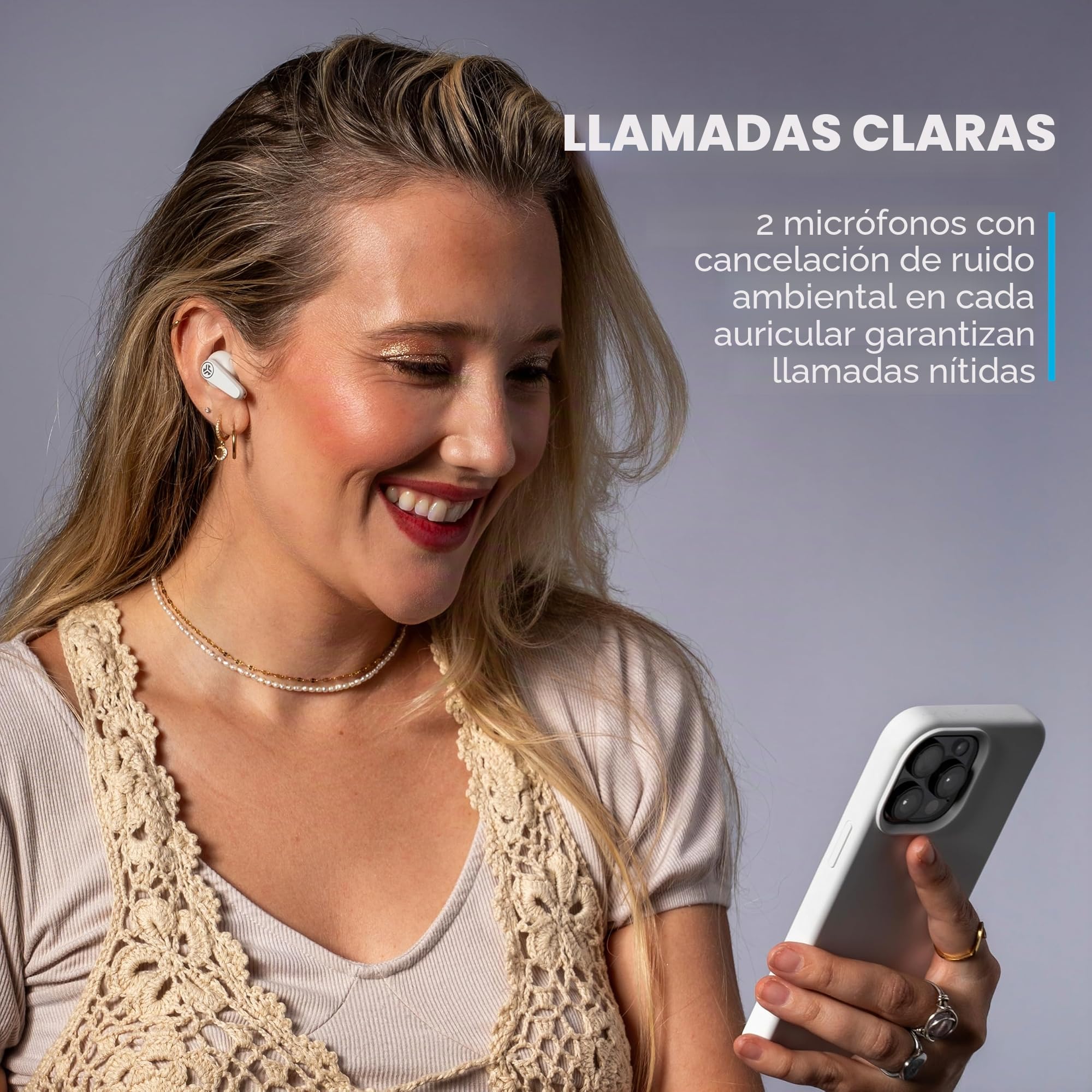 JLab Go Pods ANC Auriculares Bluetooth - Cancelación Ruido, Blanco | Cancelación activa de Ruido Híbrida, Autonomía 26h+, Llamadas Claras, Multipunto, Modo Ambiente, IP55, Audio con App