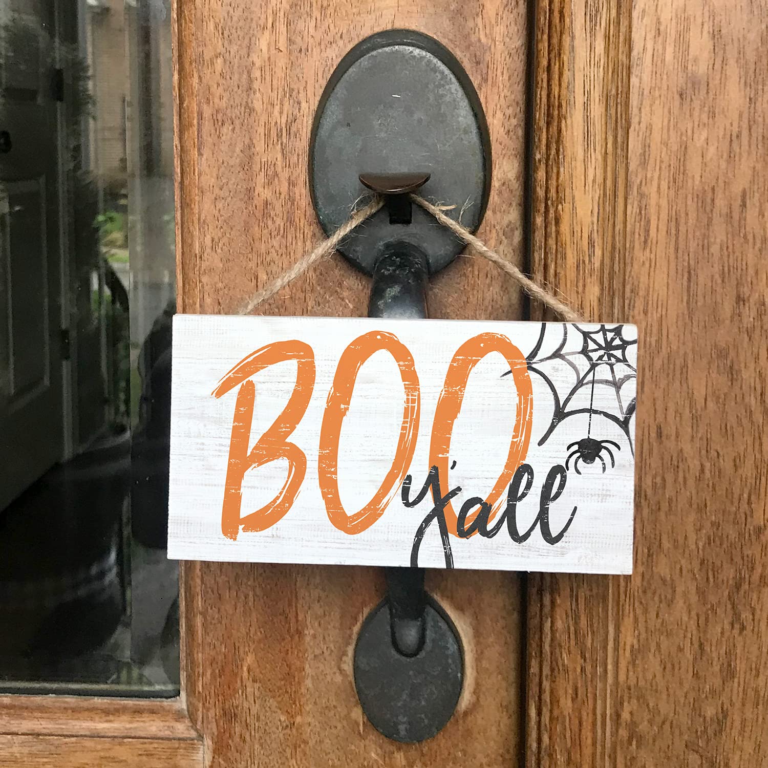 Simply Said, INC Petite Hanging Accents Halloween Sign - Boo Y'all Halloween Decor - 6.5 x 3.5 inch Wood Sign - Wooden Boo Sign - Cute Halloween Spider Web Sign - PHA1421