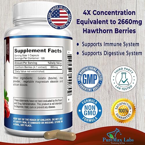Miniatura 2 de Hawthorn Berry 41 Extracto (120 cápsulas) Apoyo al sistema inmunológico, súper antioxidante, cápsulas de bayas de espino concentradas a partir de