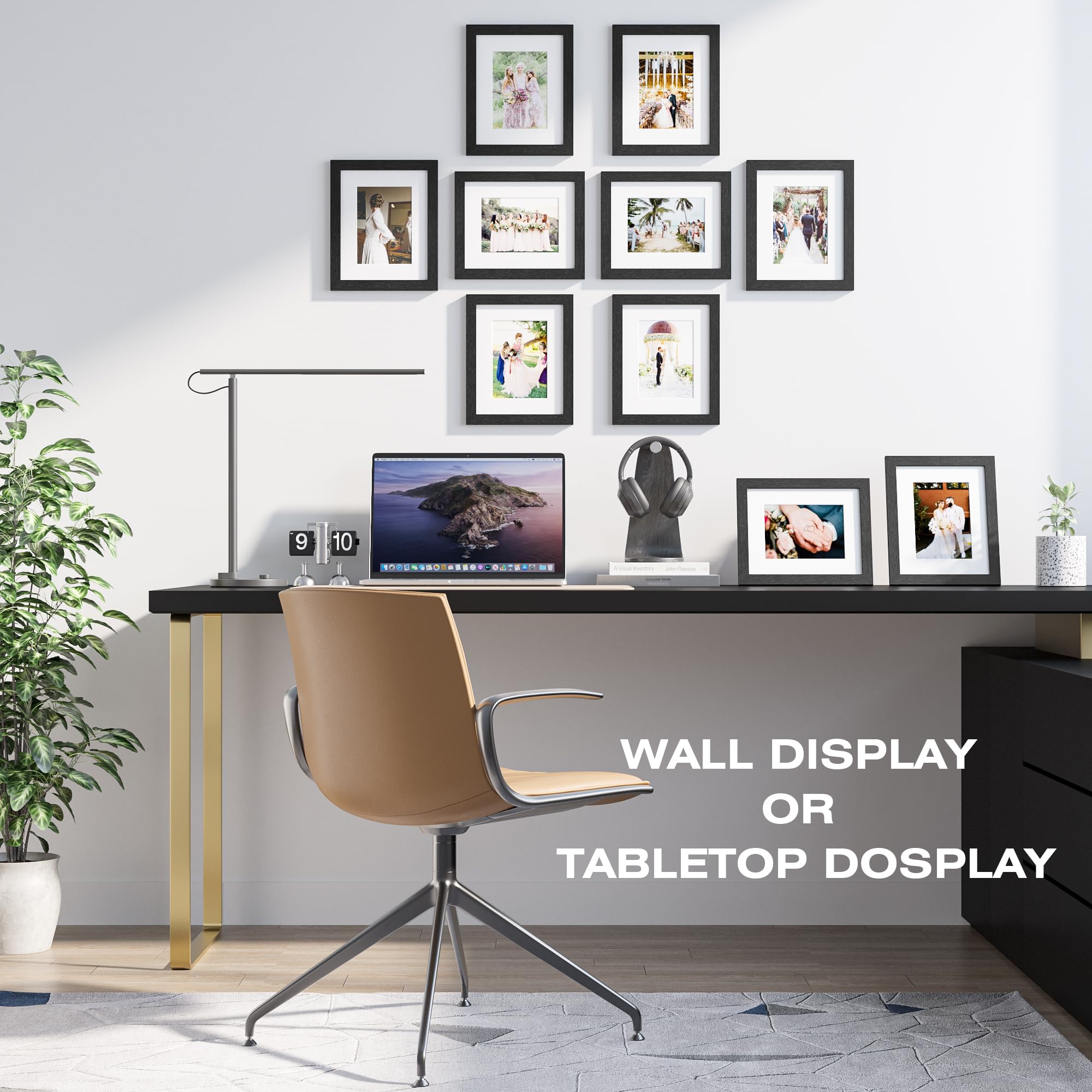 Povrgive 8x10 Picture Frame Set of 10, Picture Frames Collage Wall Decor with Display Pictures 5x7 with Mat or 8x10 Without Mat, Solid Wood and Real Glass for Wall or Tabletop, Black