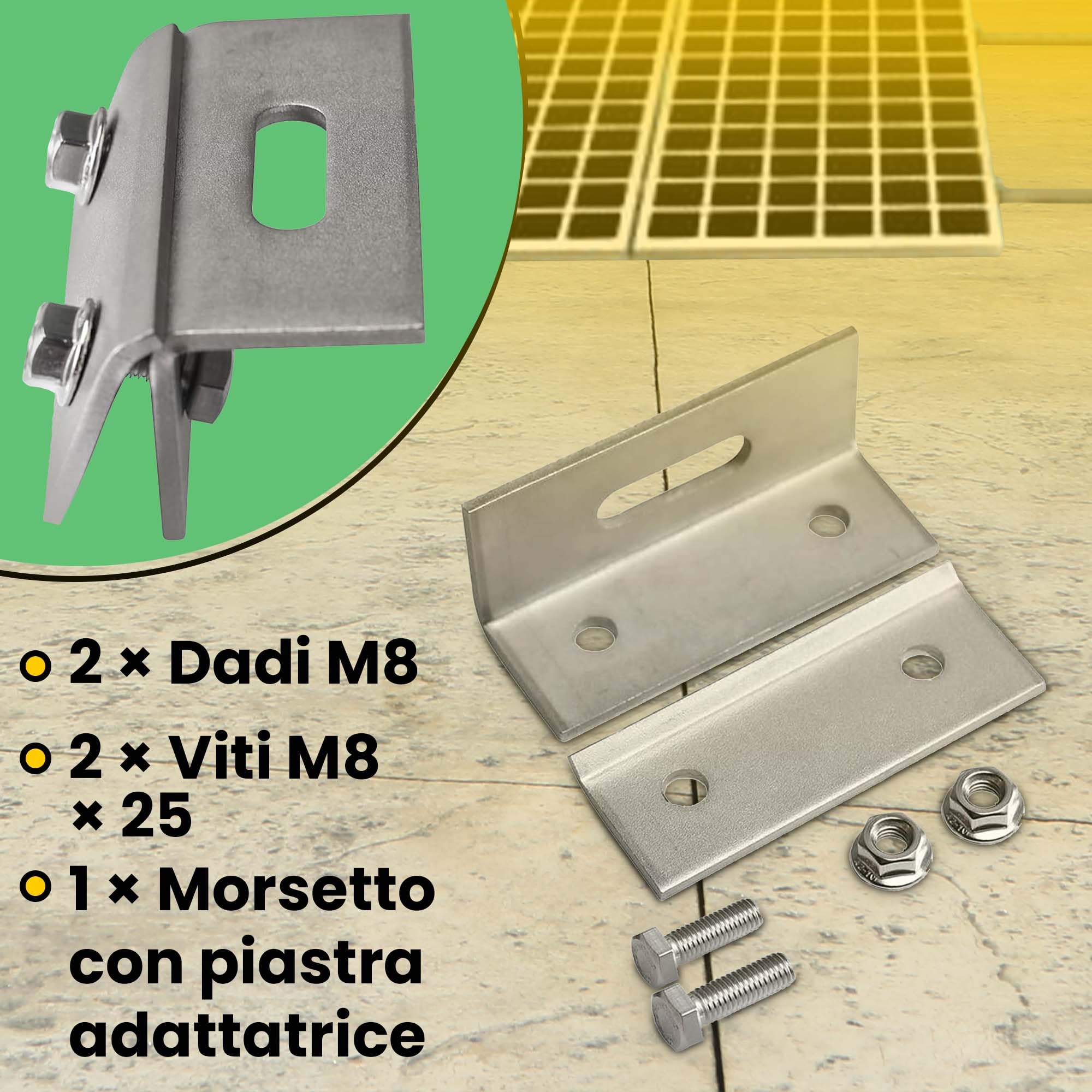 Offgridtec morsetto PV per tetto aggraffato con piastra adattatrice, morsetto preassemblato inox A2, serraggio 3,5 mm, spessore 3 mm, resistente a corrosione e intemperie, 100x40x40 mm (10 pz)